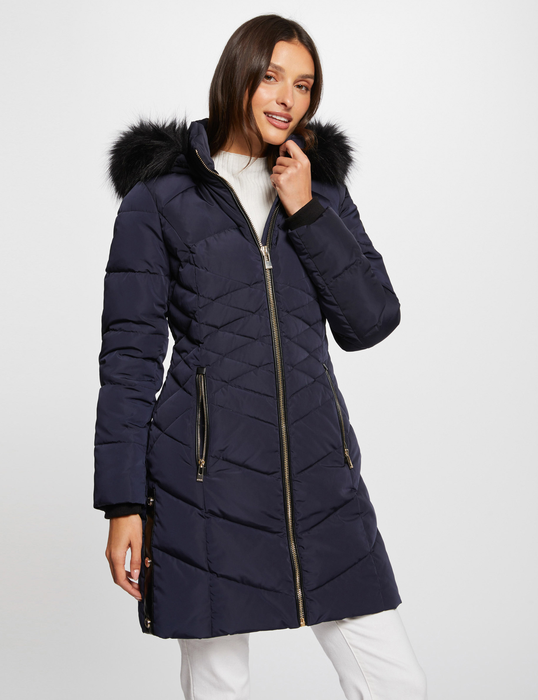 Ladies navy padded jacket with hood online