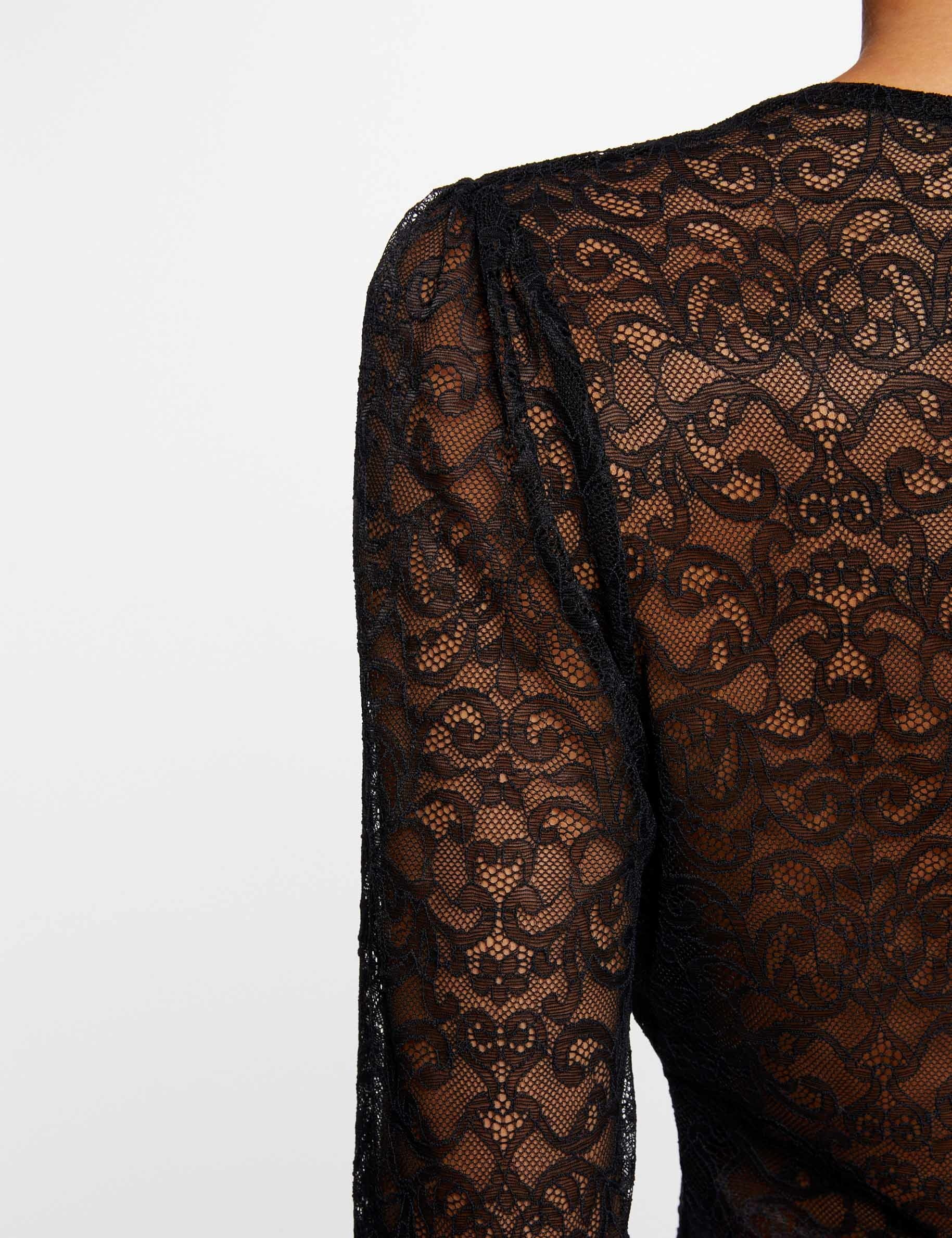 Long-sleeved t-shirt with lace black women