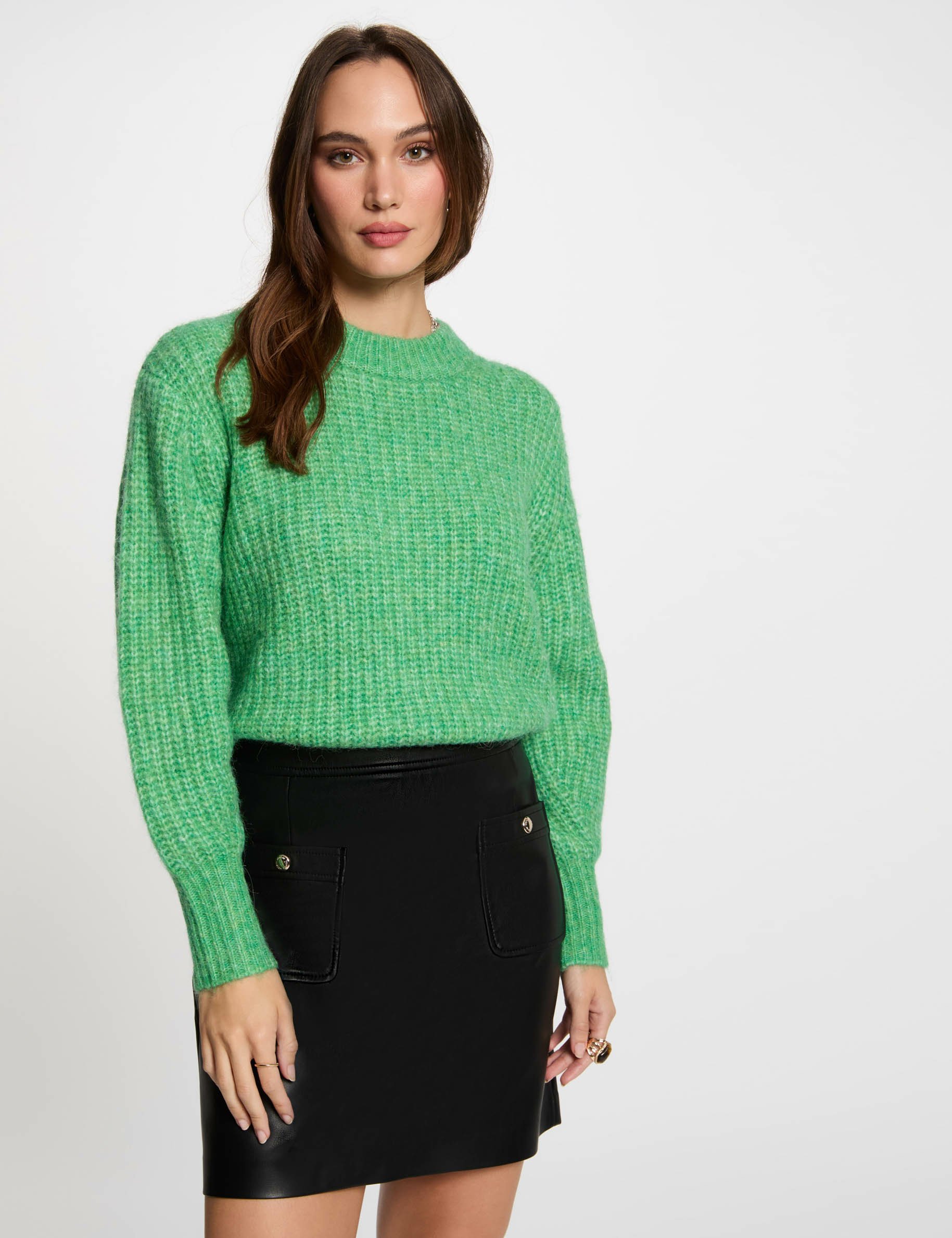 Jumper round neck long sleeves mint green women