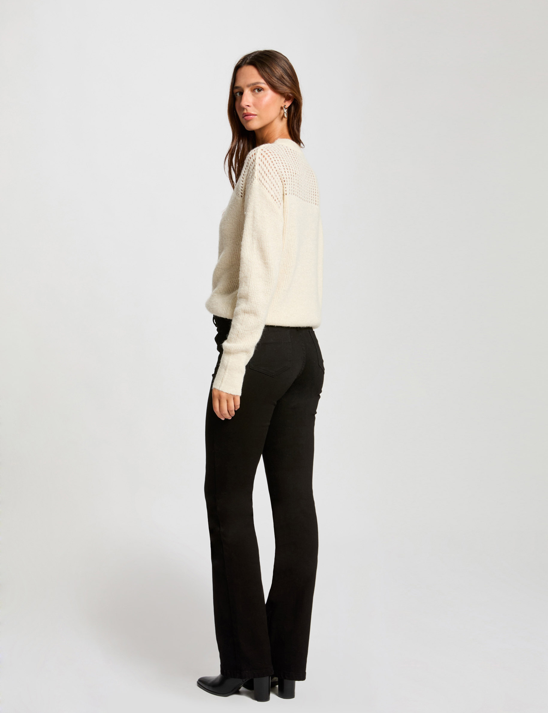 Jumper openwork details ivory women