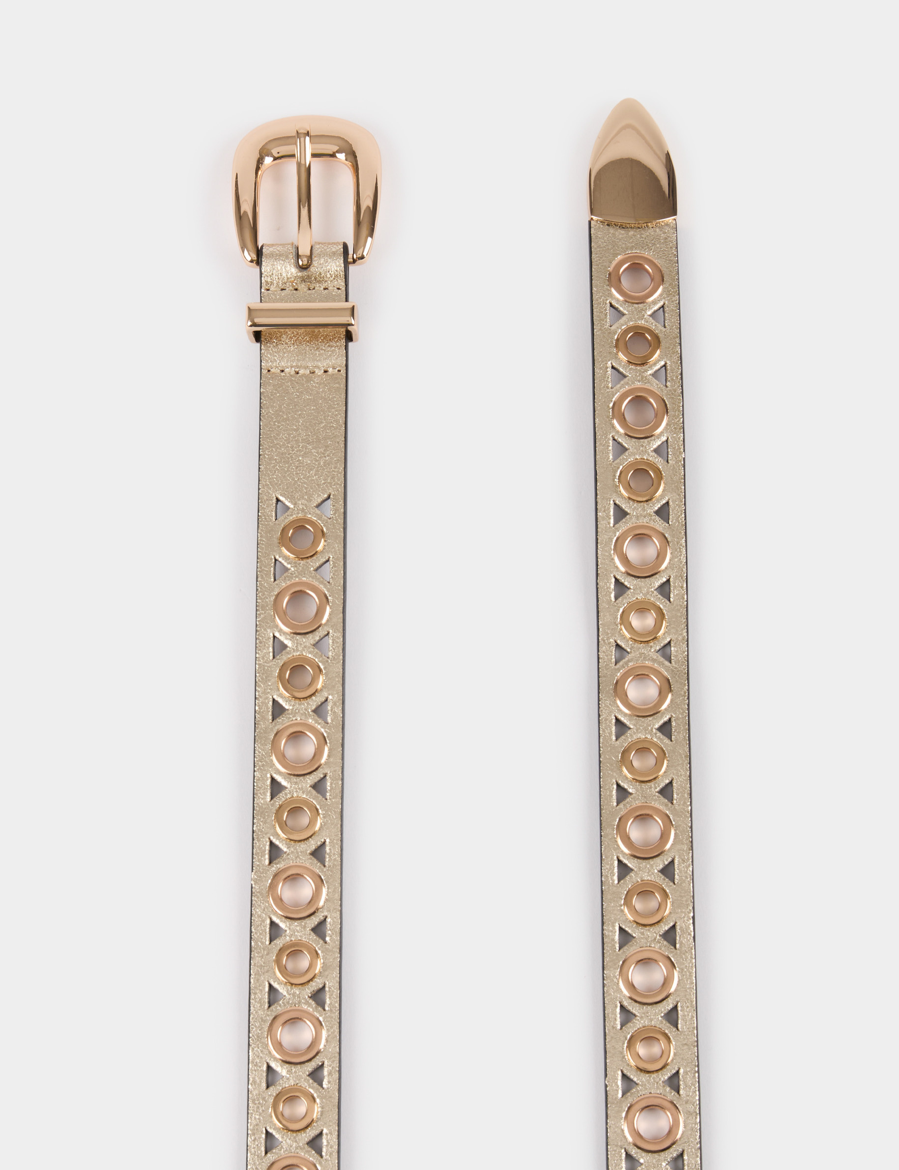 Metallised belt with eyelets gold yellow women