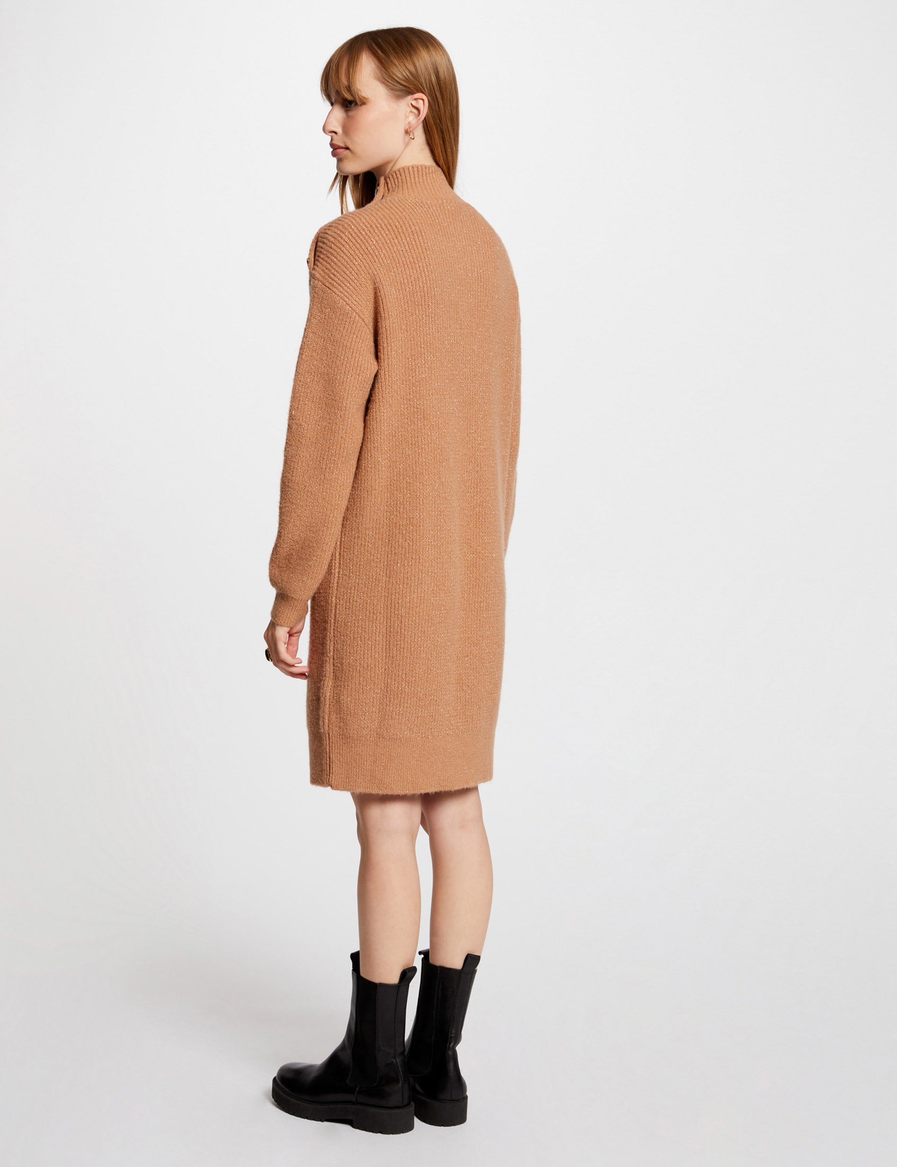 Jumper dress high collar camel women