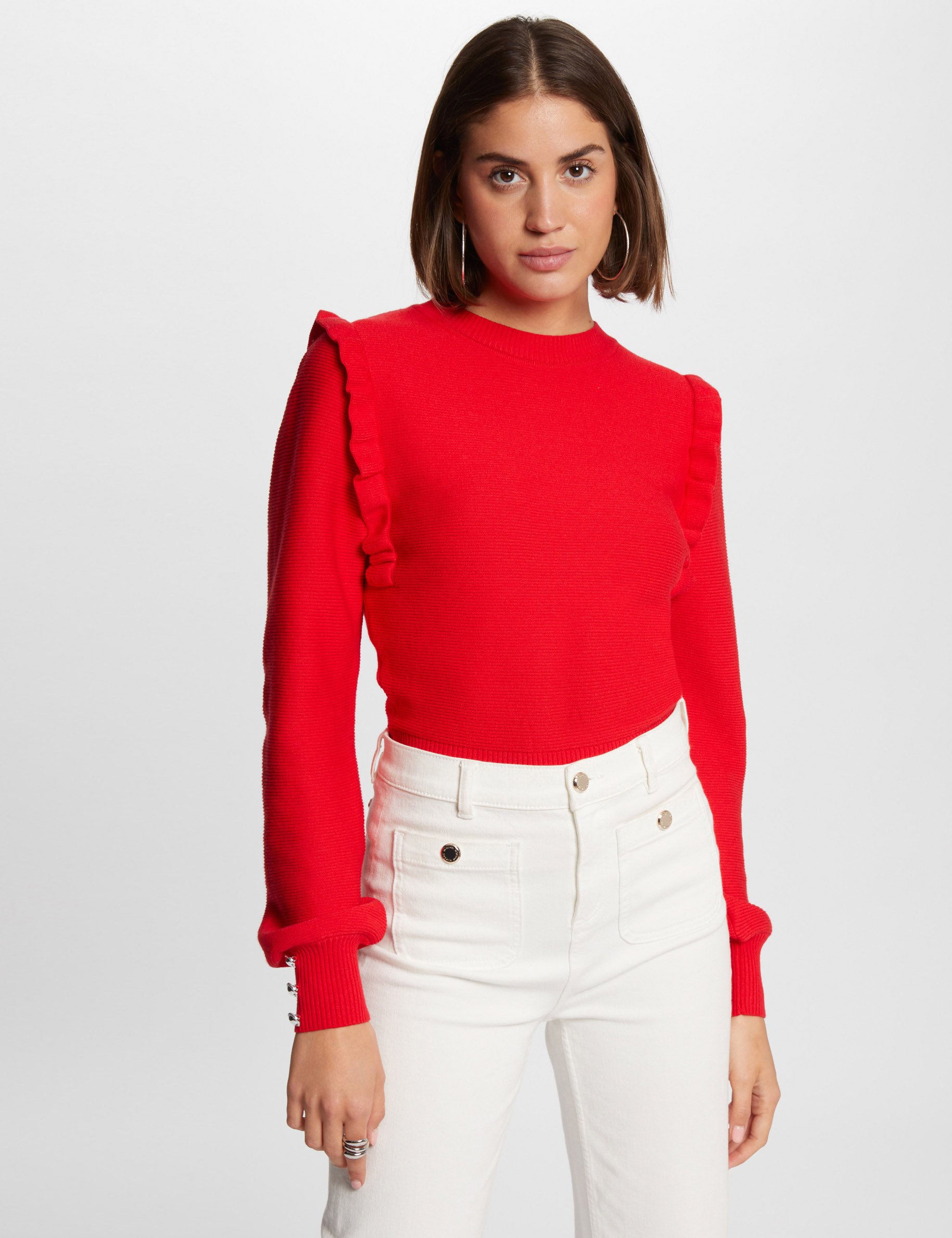 Pull manches longues volants rouge femme