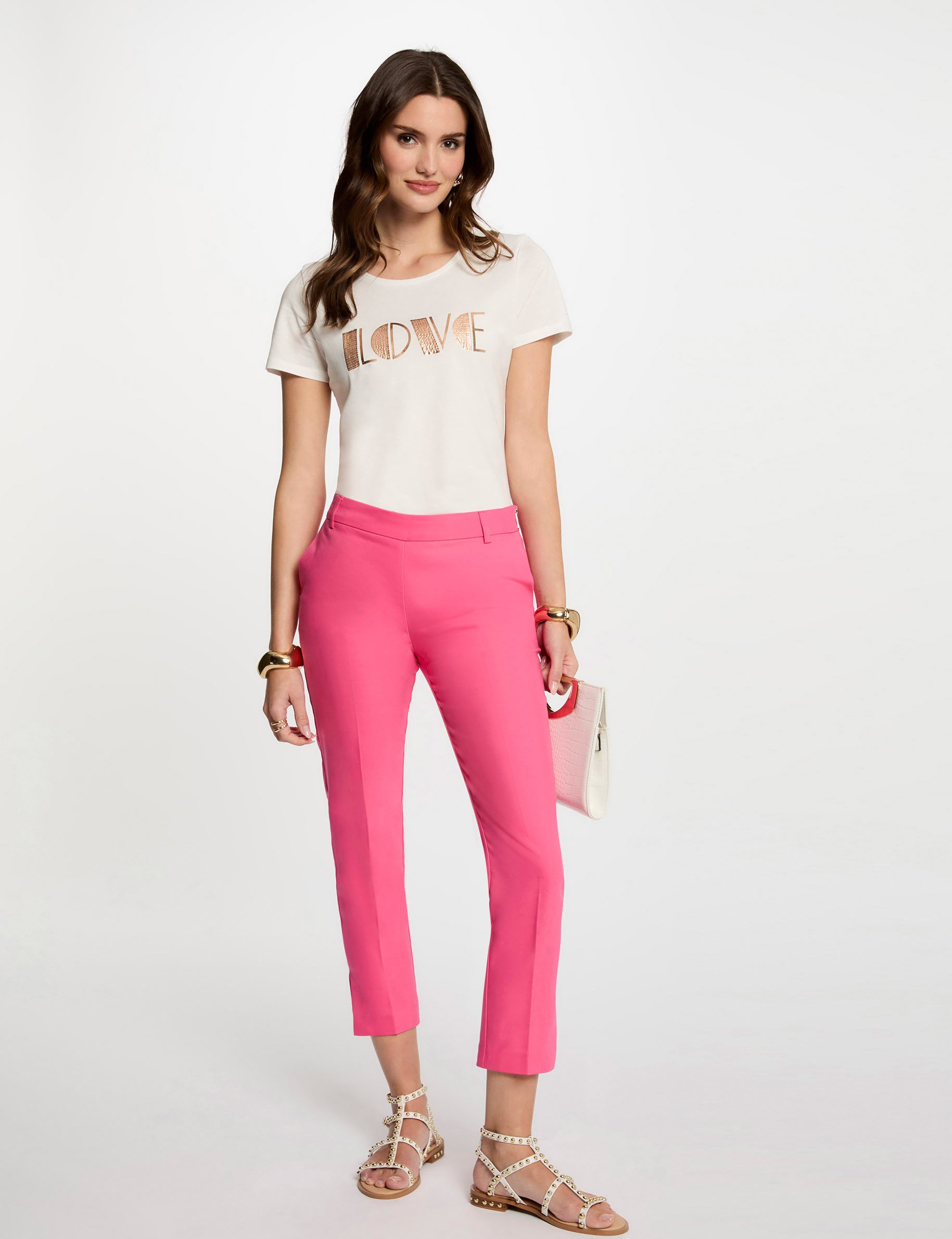 Cropped cigarette trousers pink women