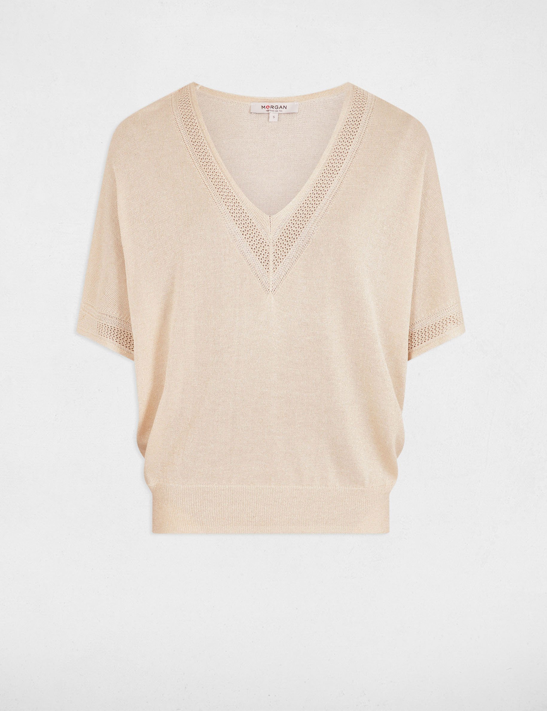 Jumper V-neck short sleeves ivory women