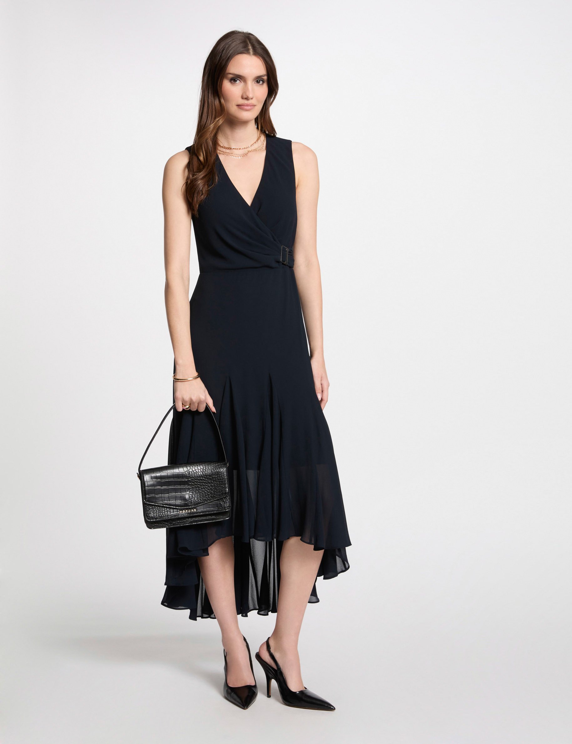 Loose straight midi dress navy blue women