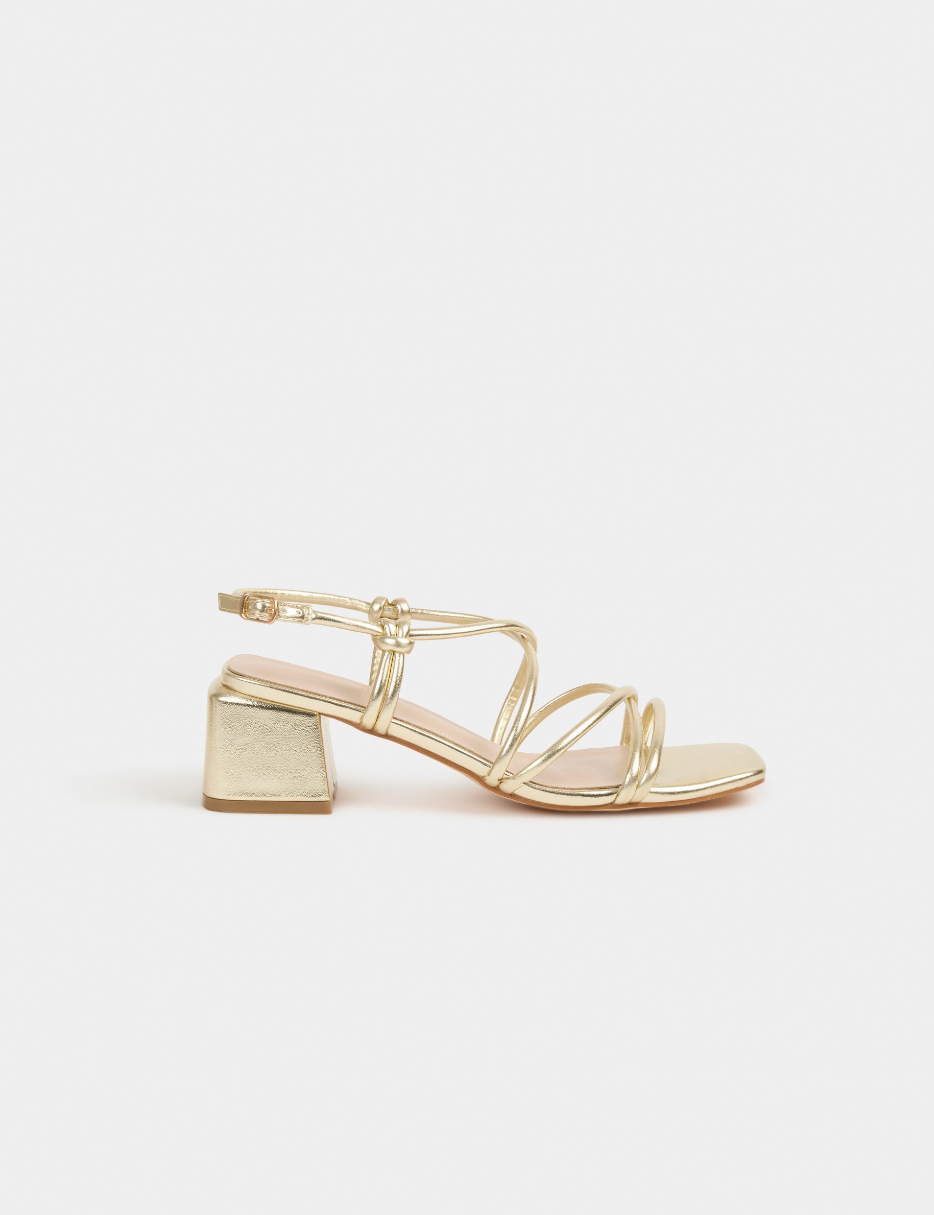 Sandals with block heels gold women