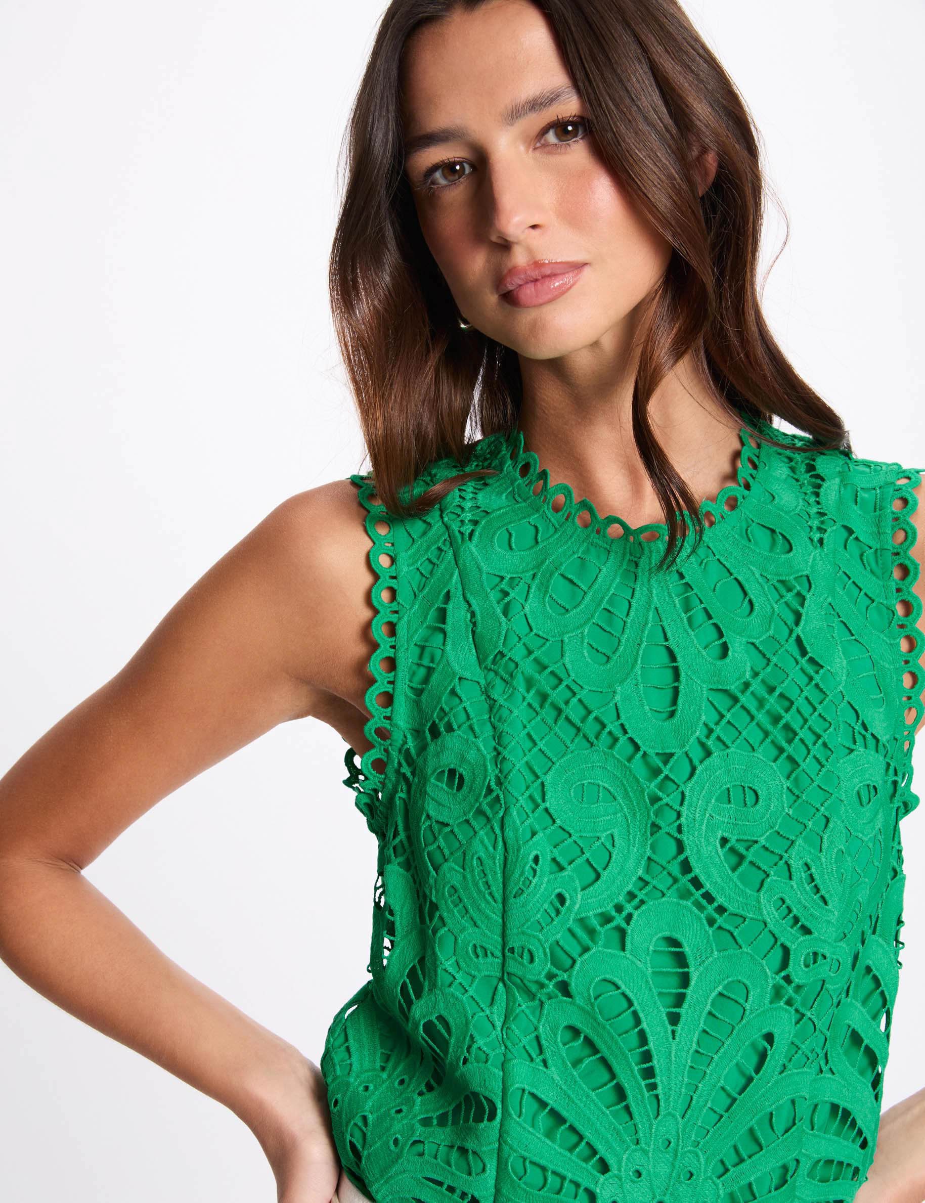 Sleeveless lace top emerald green women