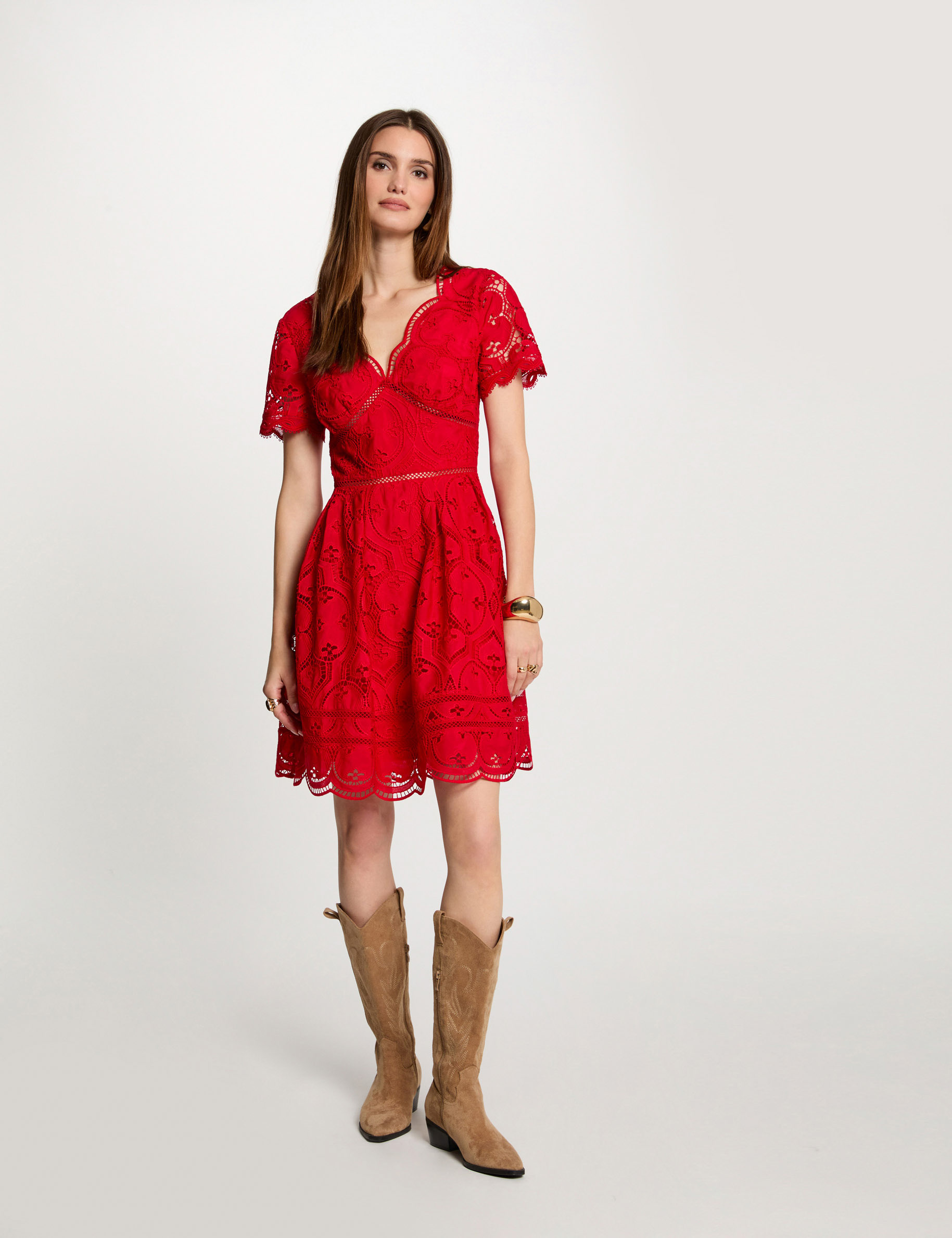 Mini embroidered skater dress red women