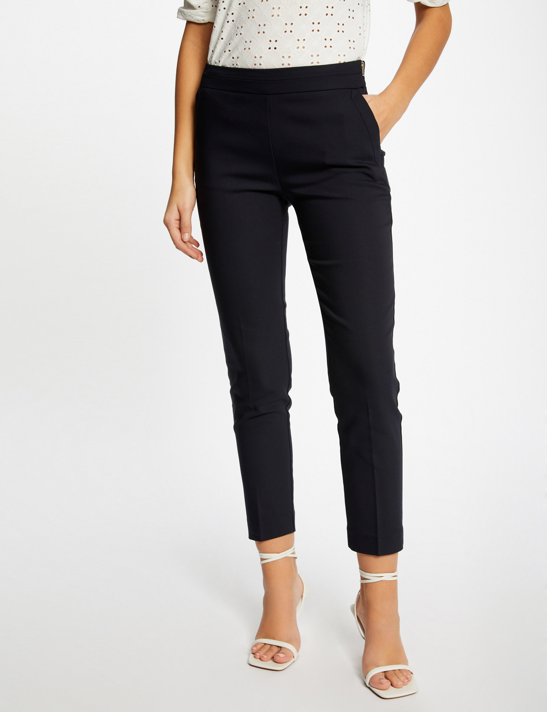 Cropped cigarette trousers navy blue women