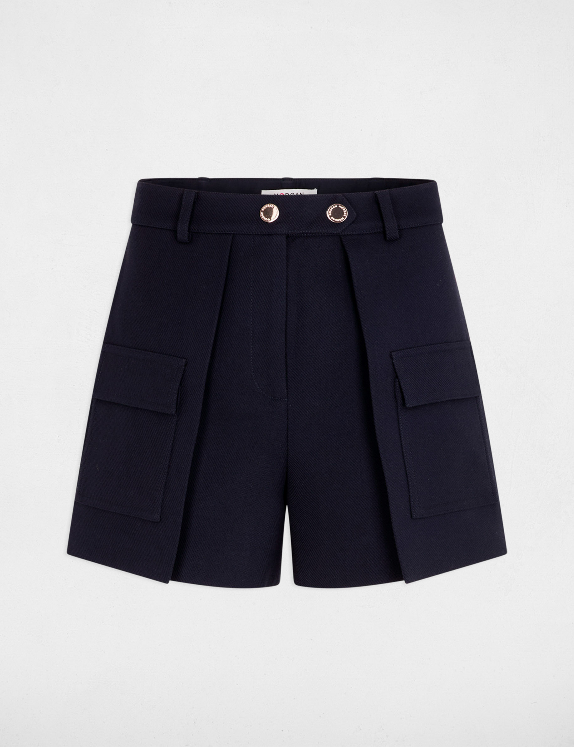 Straight shorts flap pockets navy blue women