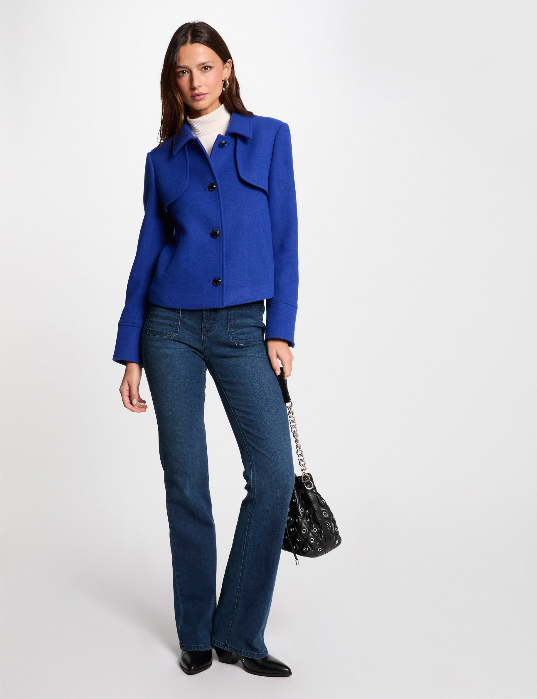 Short buttoned coat blue women