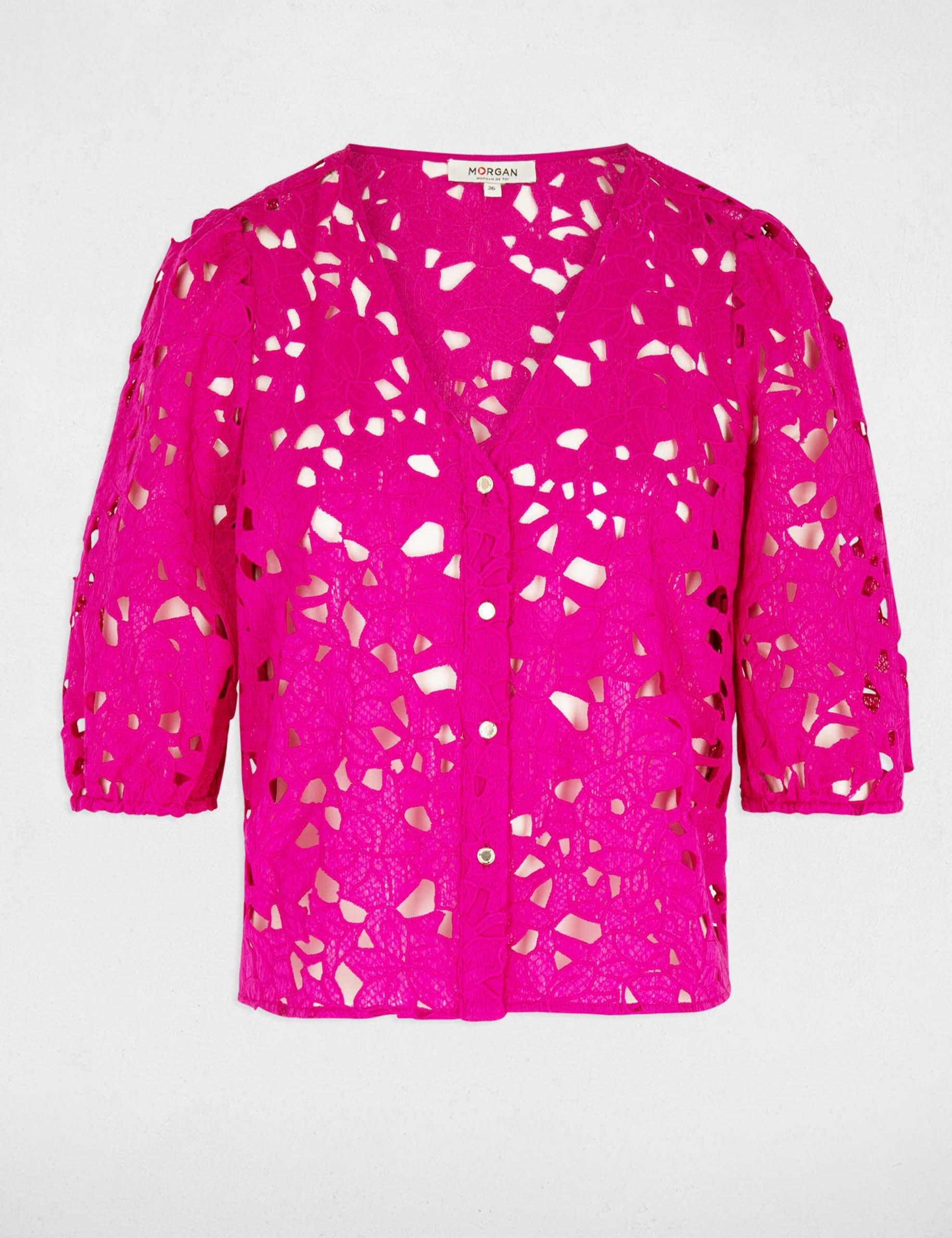 Lace shirt 3/4-length sleeves dark pink ladies'
