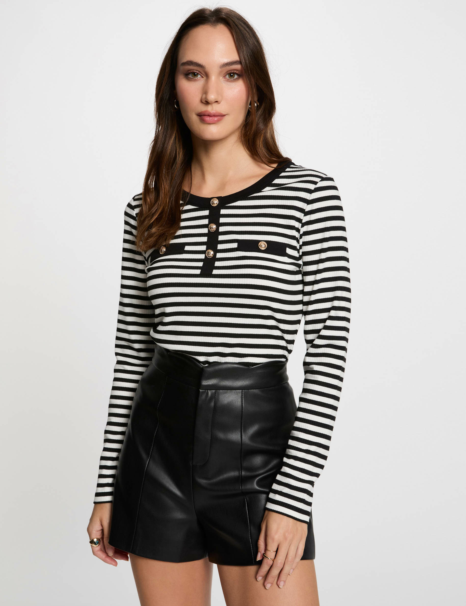 Striped long-sleeved t-shirt white women