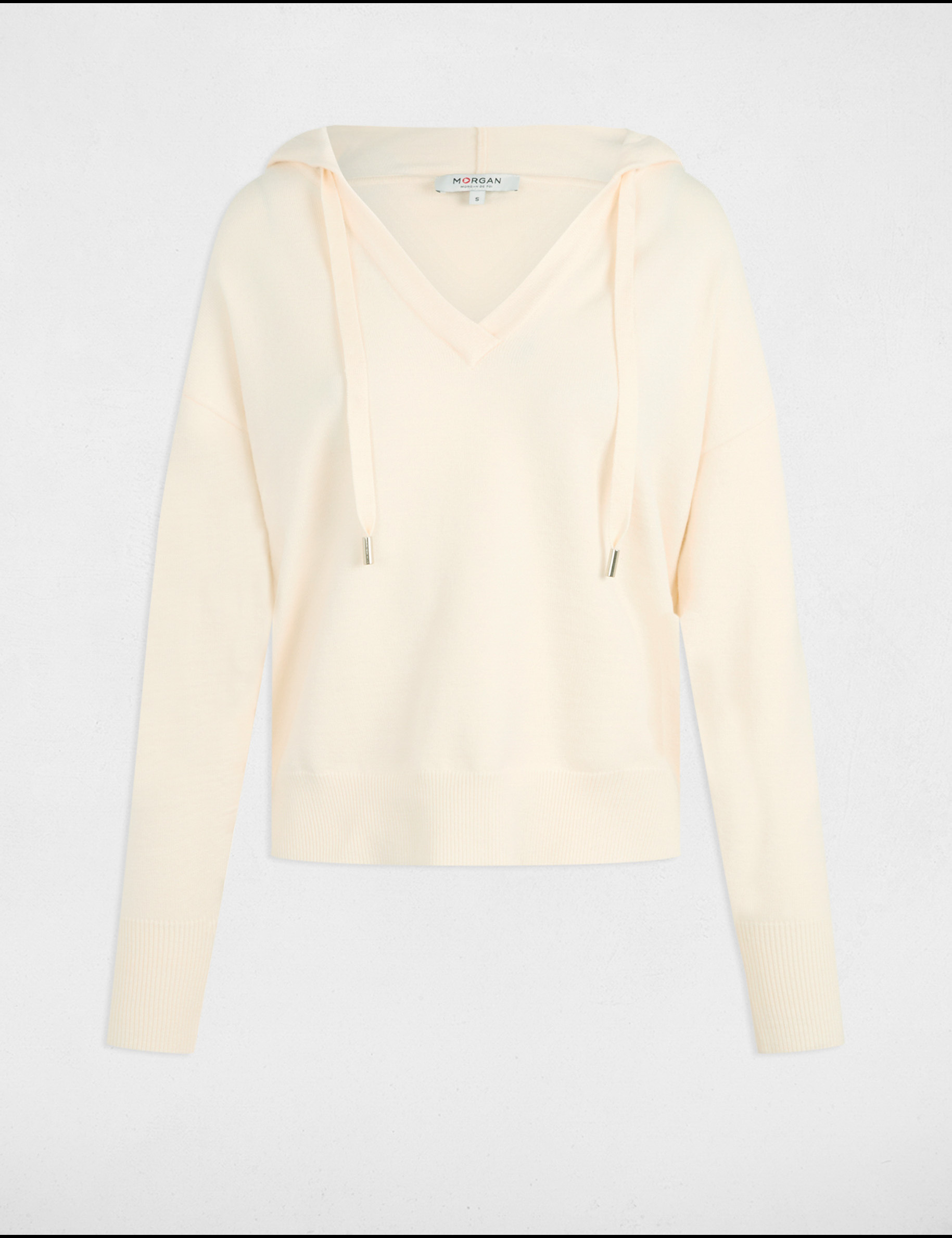 Jumper V-neck and hood ivory women