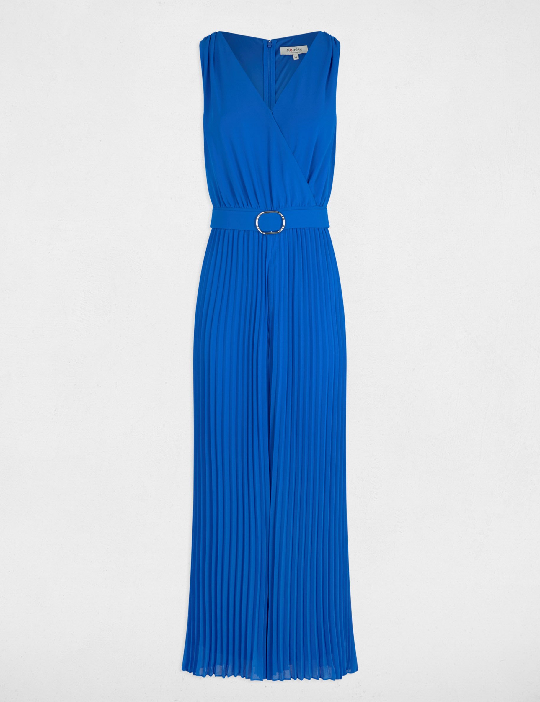 Loose jumpsuit with pleated legs electric blue women