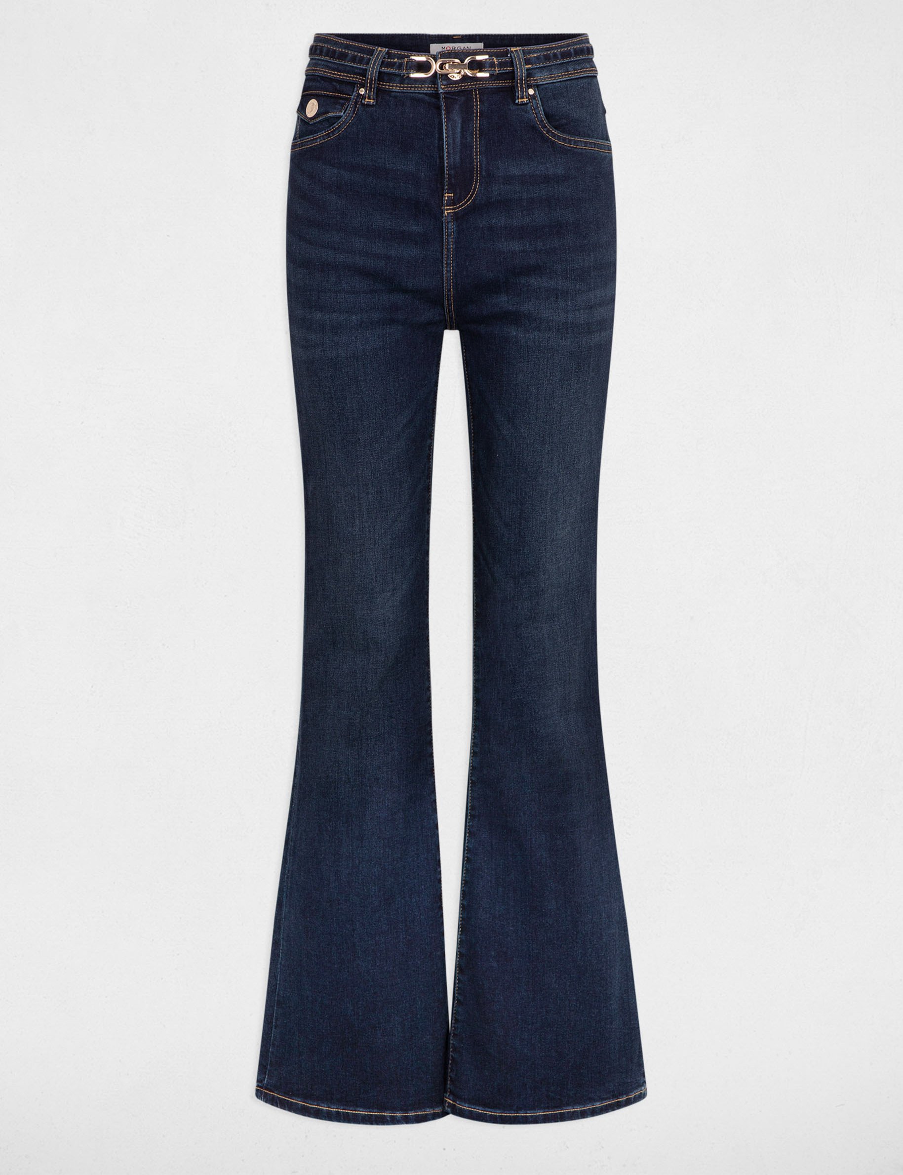 High-waisted flare jeans raw denim women