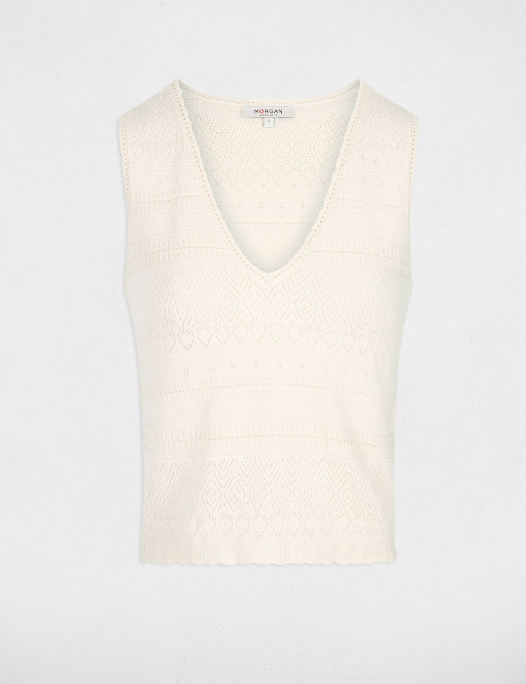 Knitted top with V-neck ivory women