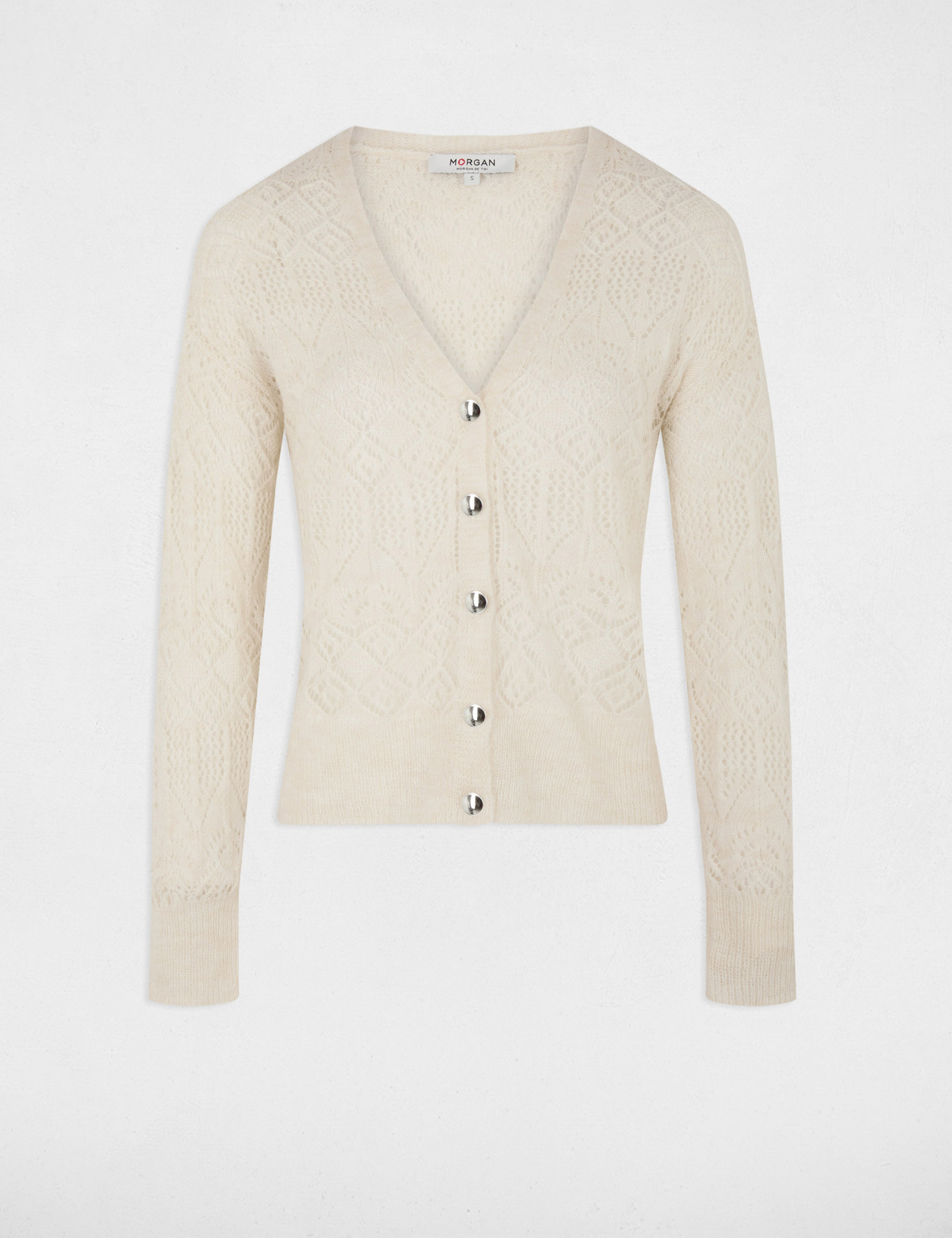 Openwork cardigan V-neck ivory women