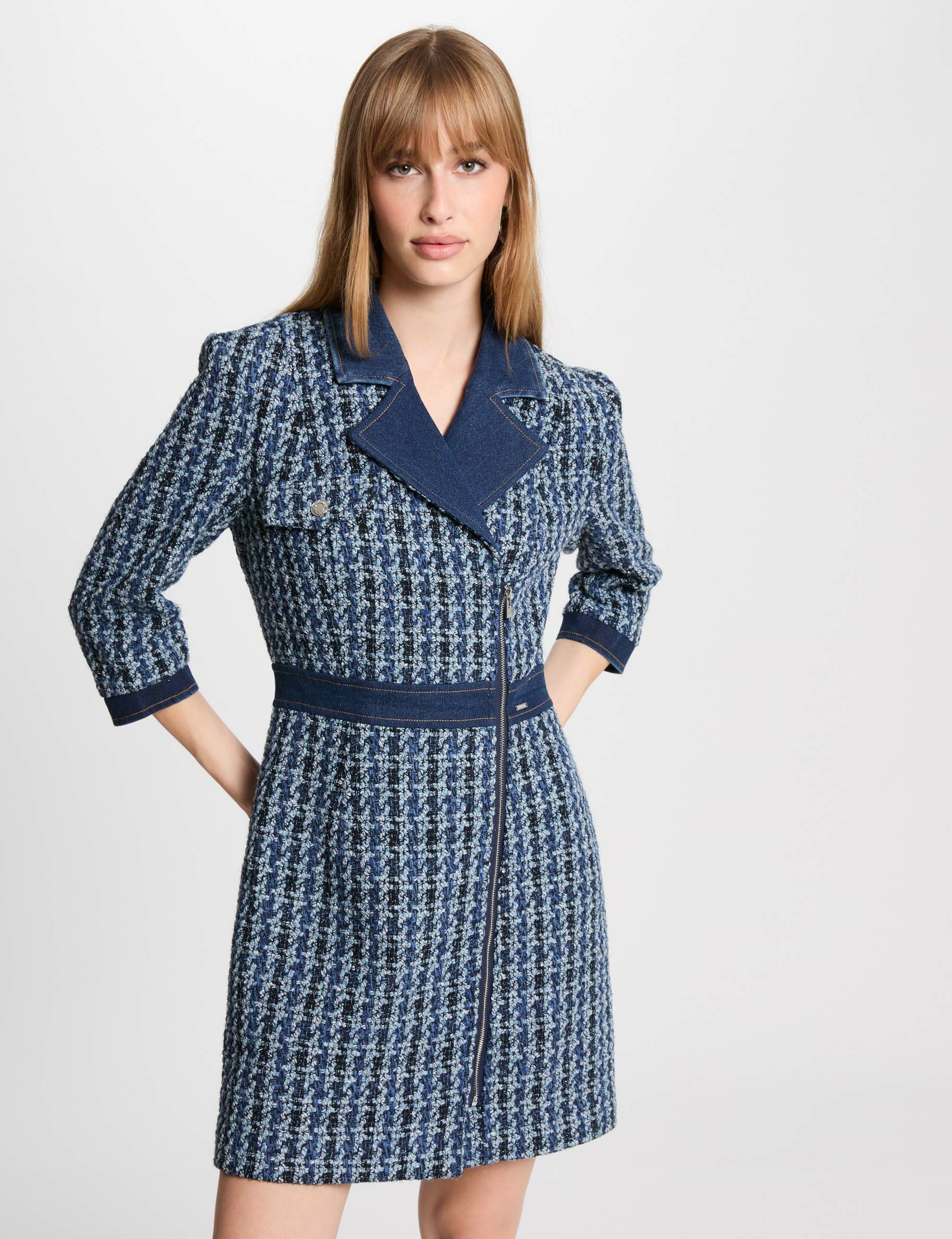 Mini straight tweed dress multicolor women