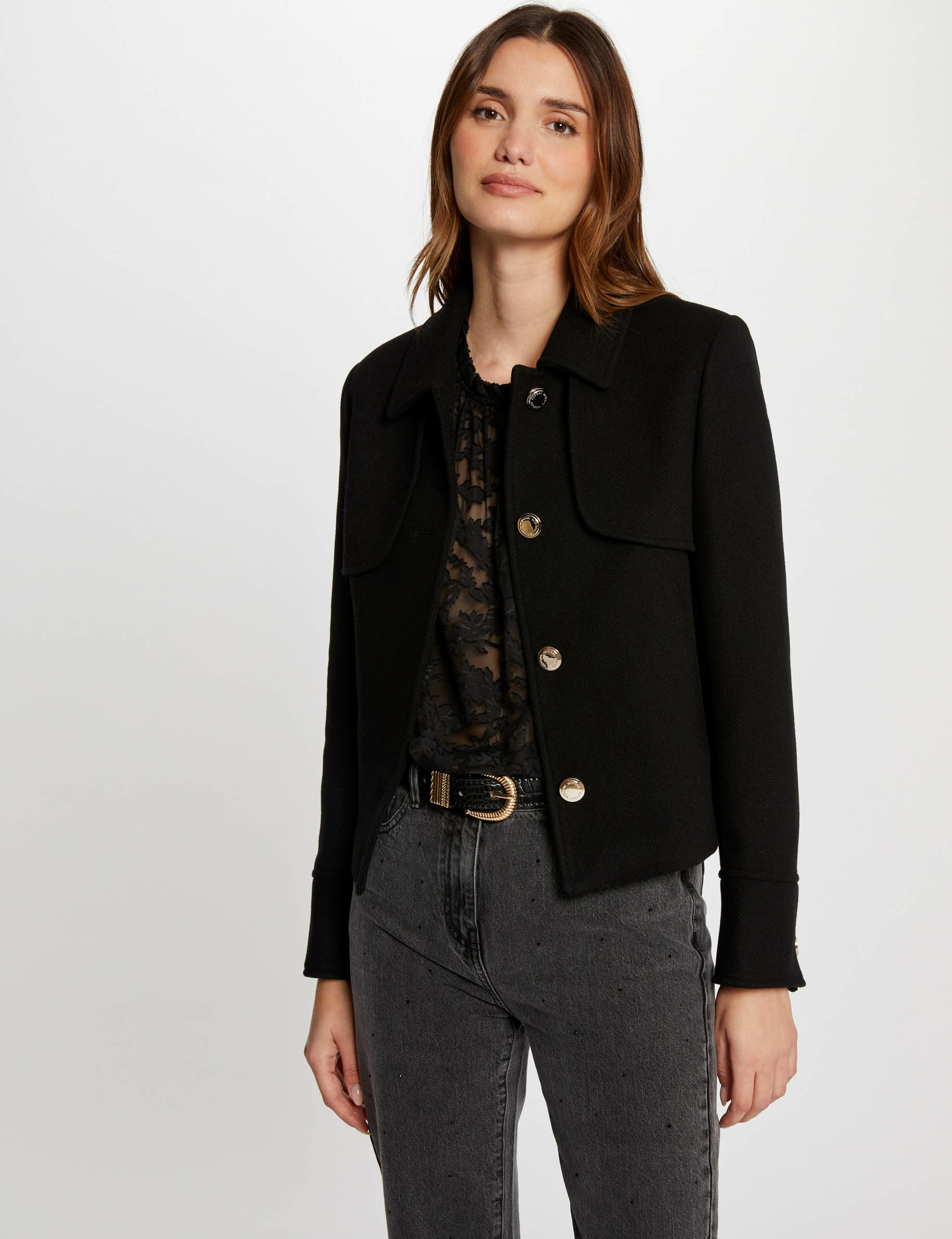 Short buttoned coat black women | Morgan