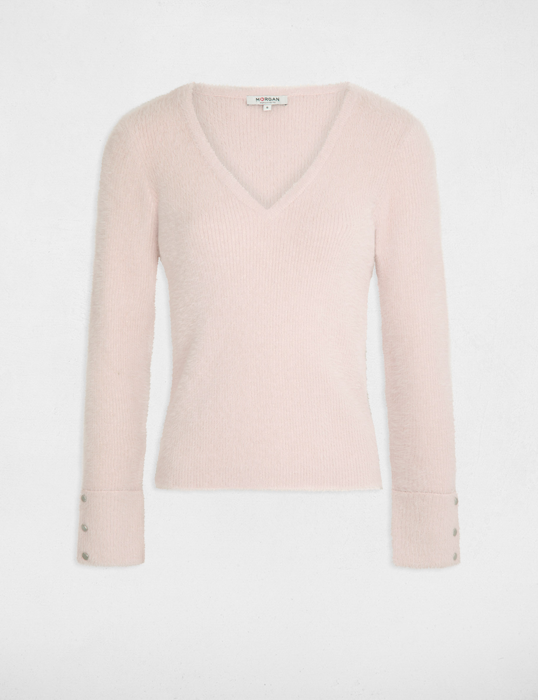 Long-sleeved jumper with V-neck pink women