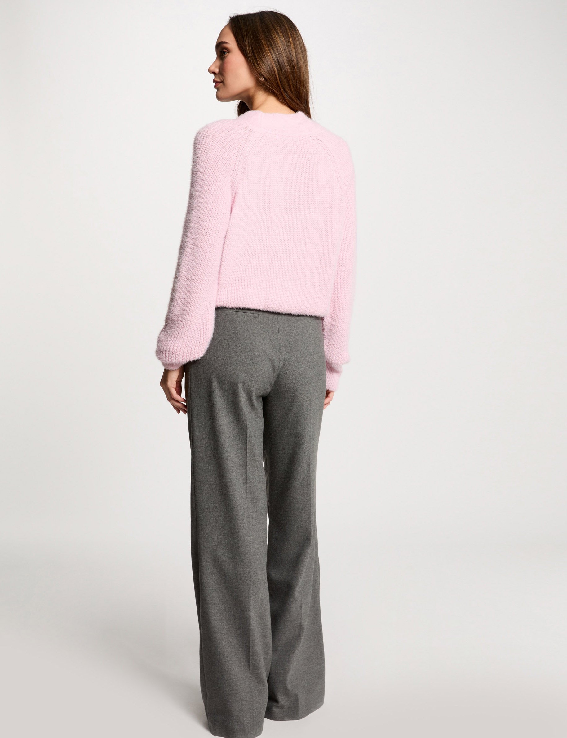 Wide leg trousers with darts light grey women