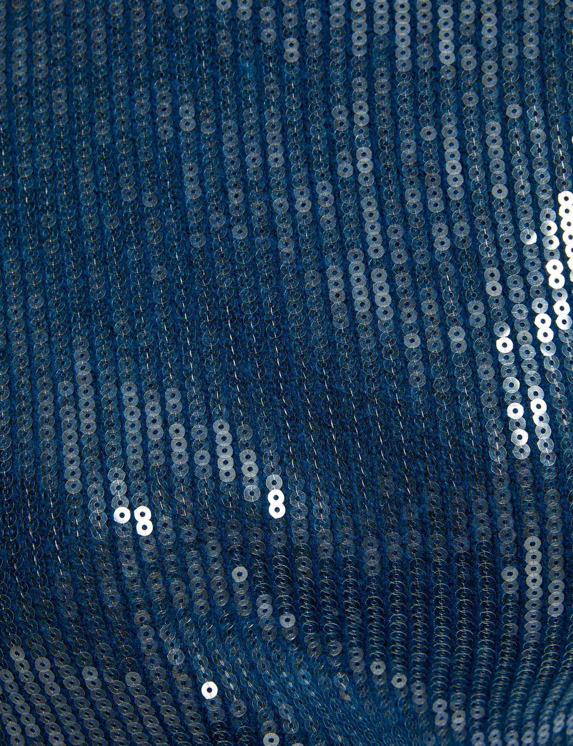 sequin sweater with round neck petroleum blue women null