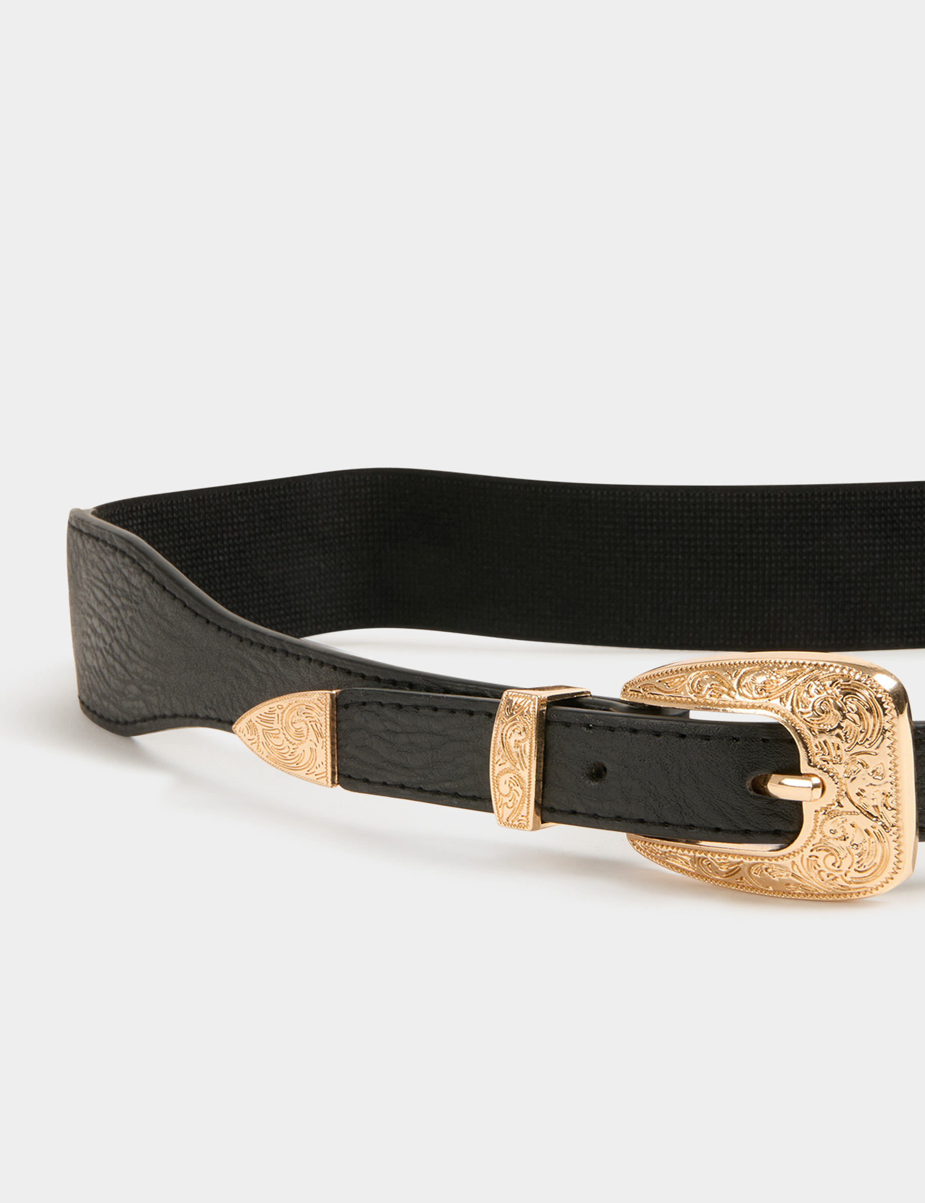 Elasticised belt black ladies'