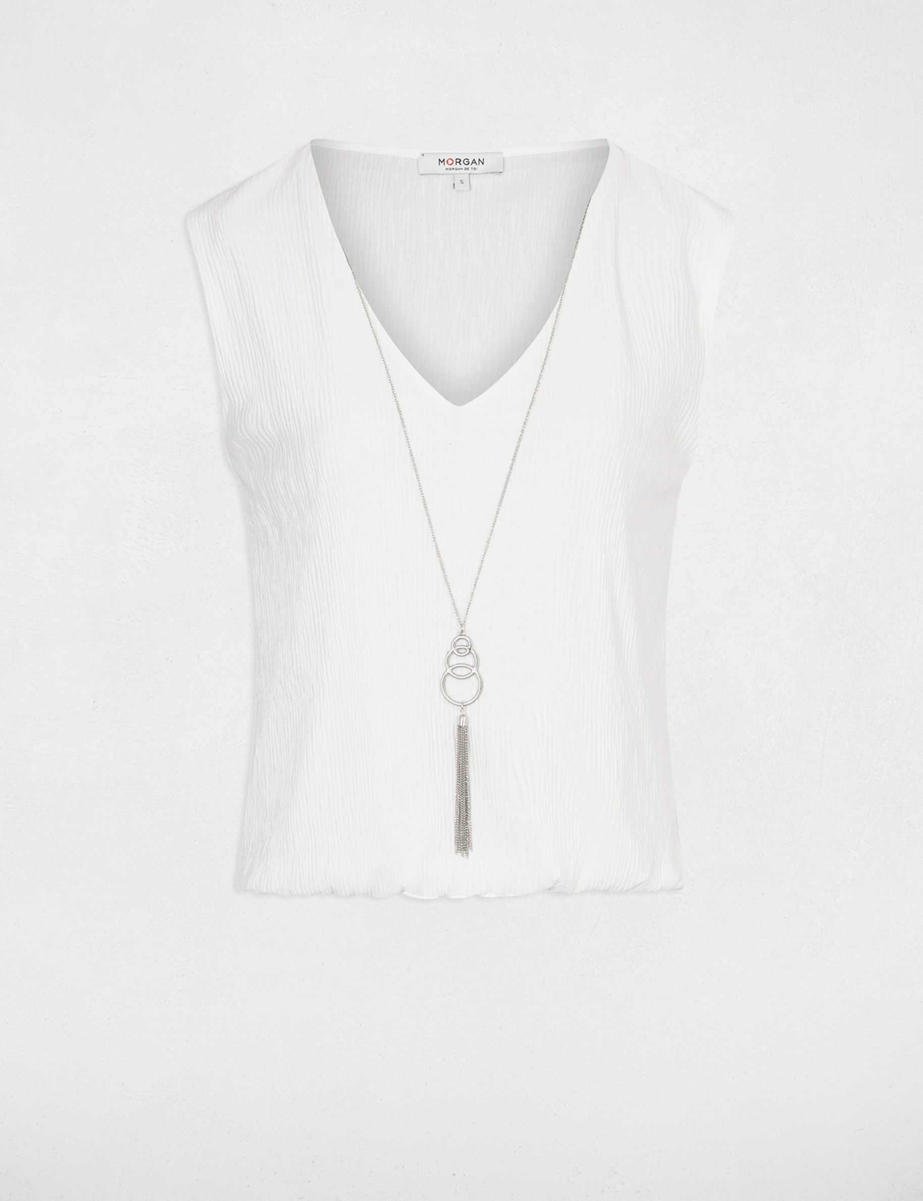 Vest top V-neck with jewel ecru ladies'