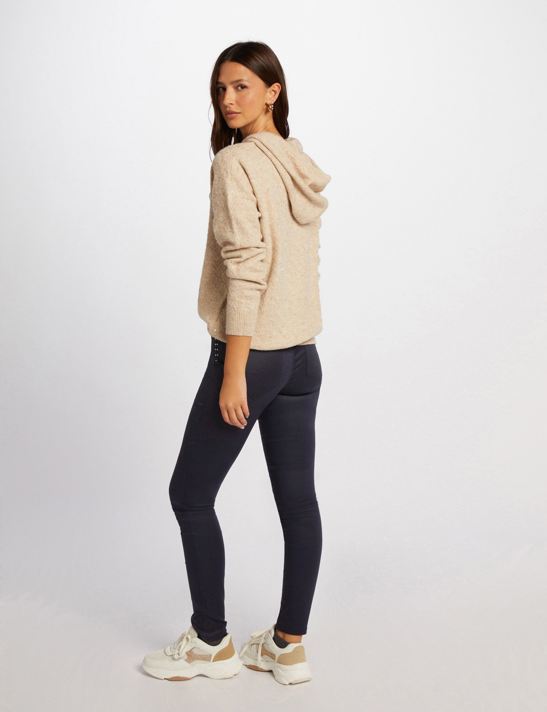 Pantalon skinny enduit marine femme