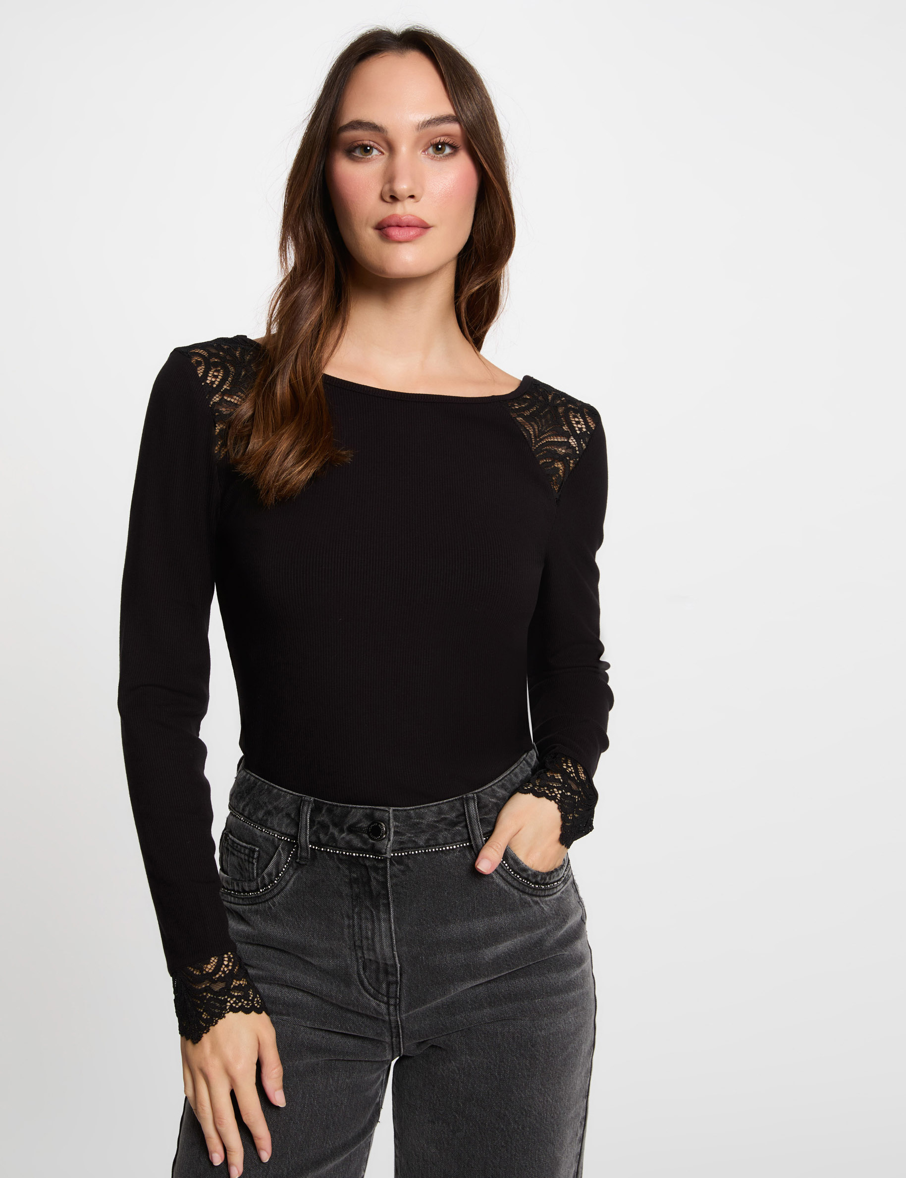 Ribbed body long sleeves black women