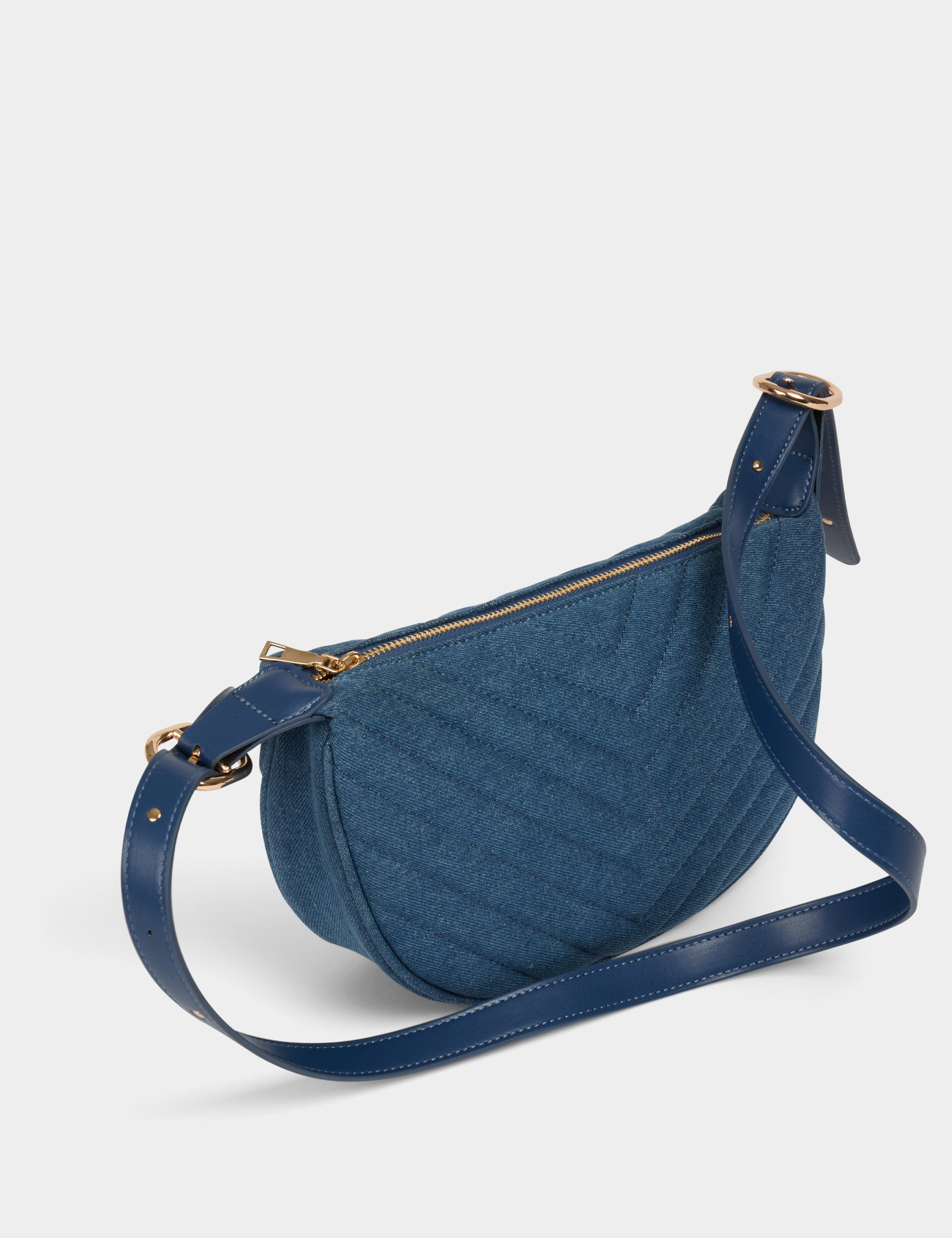 Quilted half moon bag stone wash denim women