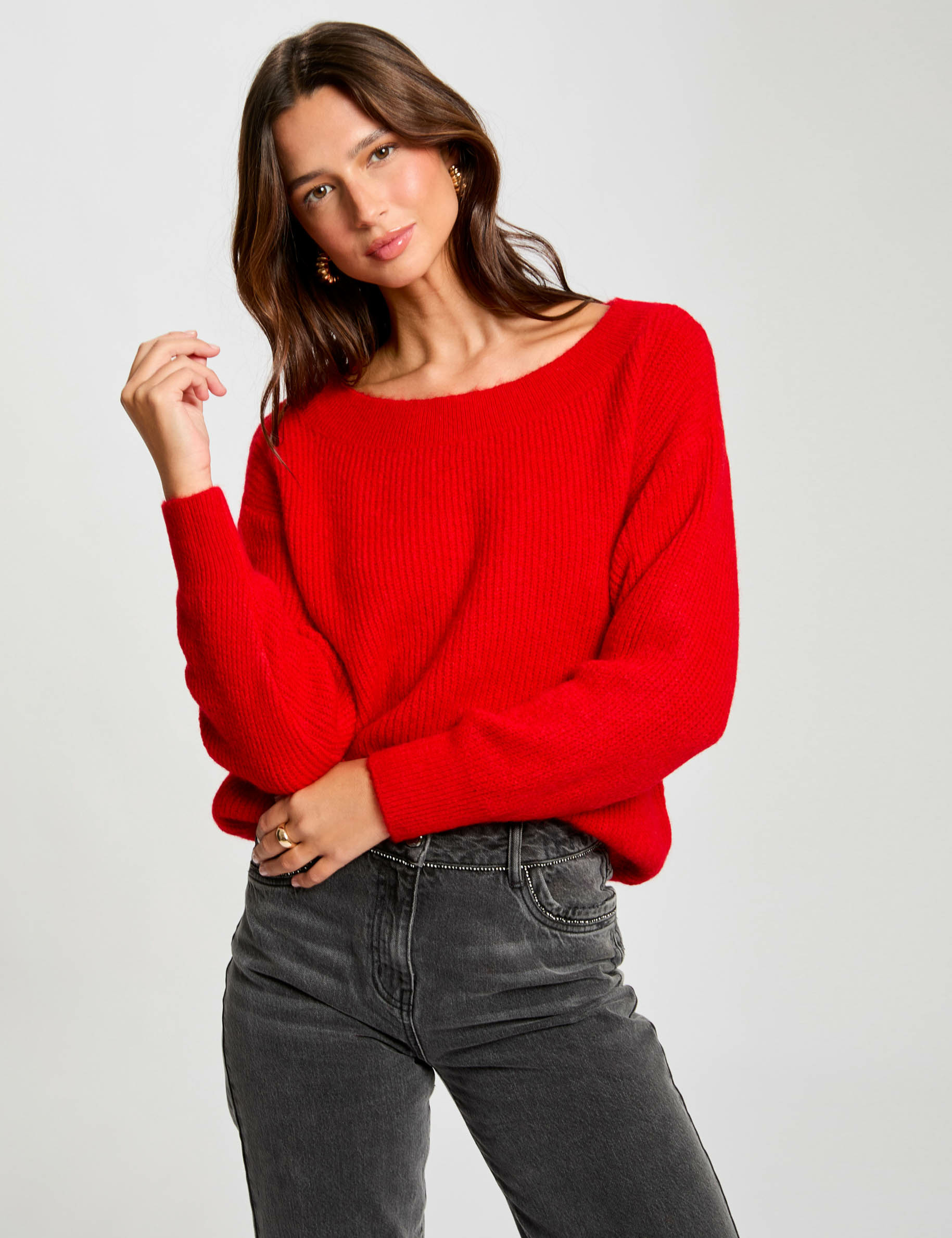 Pull col rond rouge femme