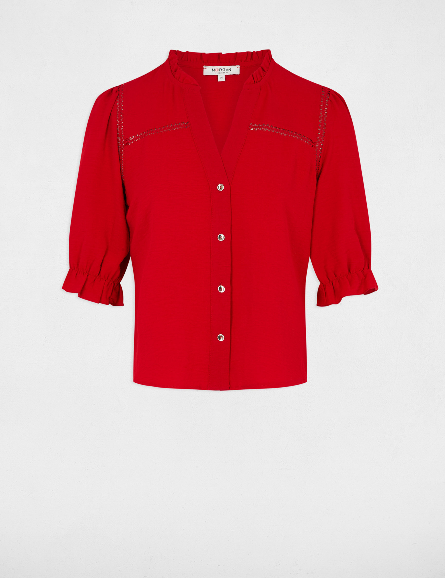 3/4-length sleeved blouse red women