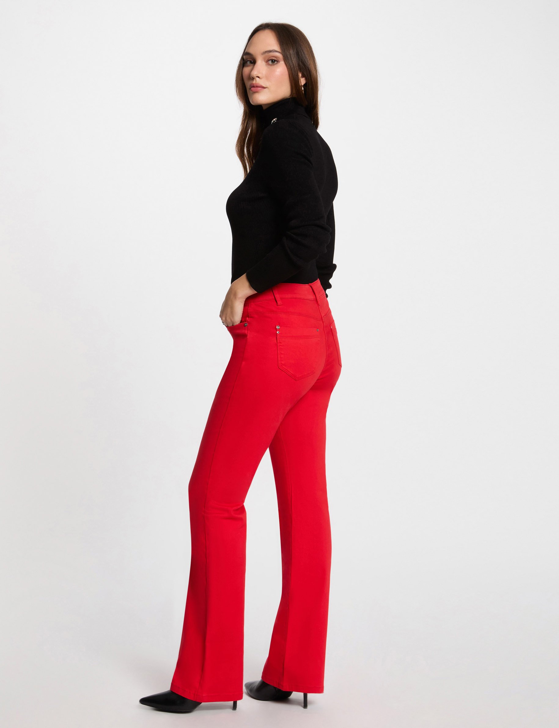 Buttoned bootcut trousers red women