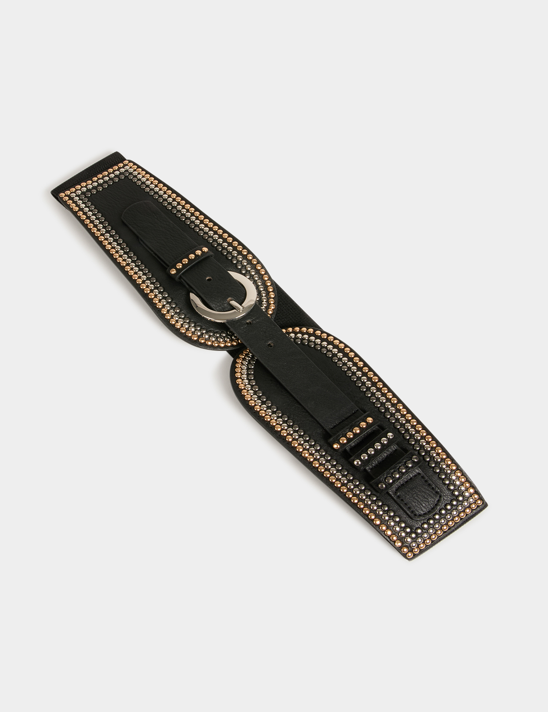 Elasticised belt with studs black ladies'