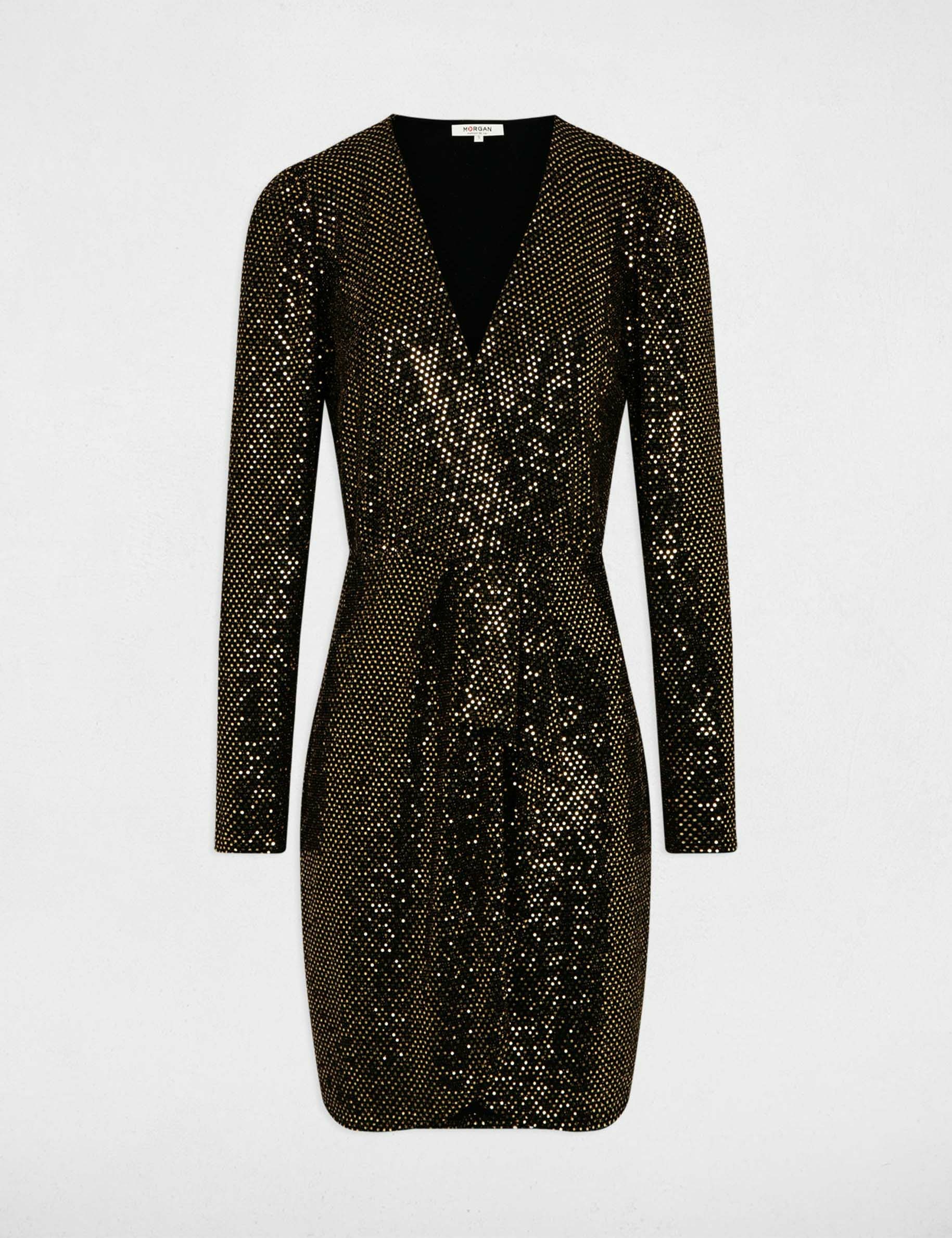 Wrap dress with sequins gold women