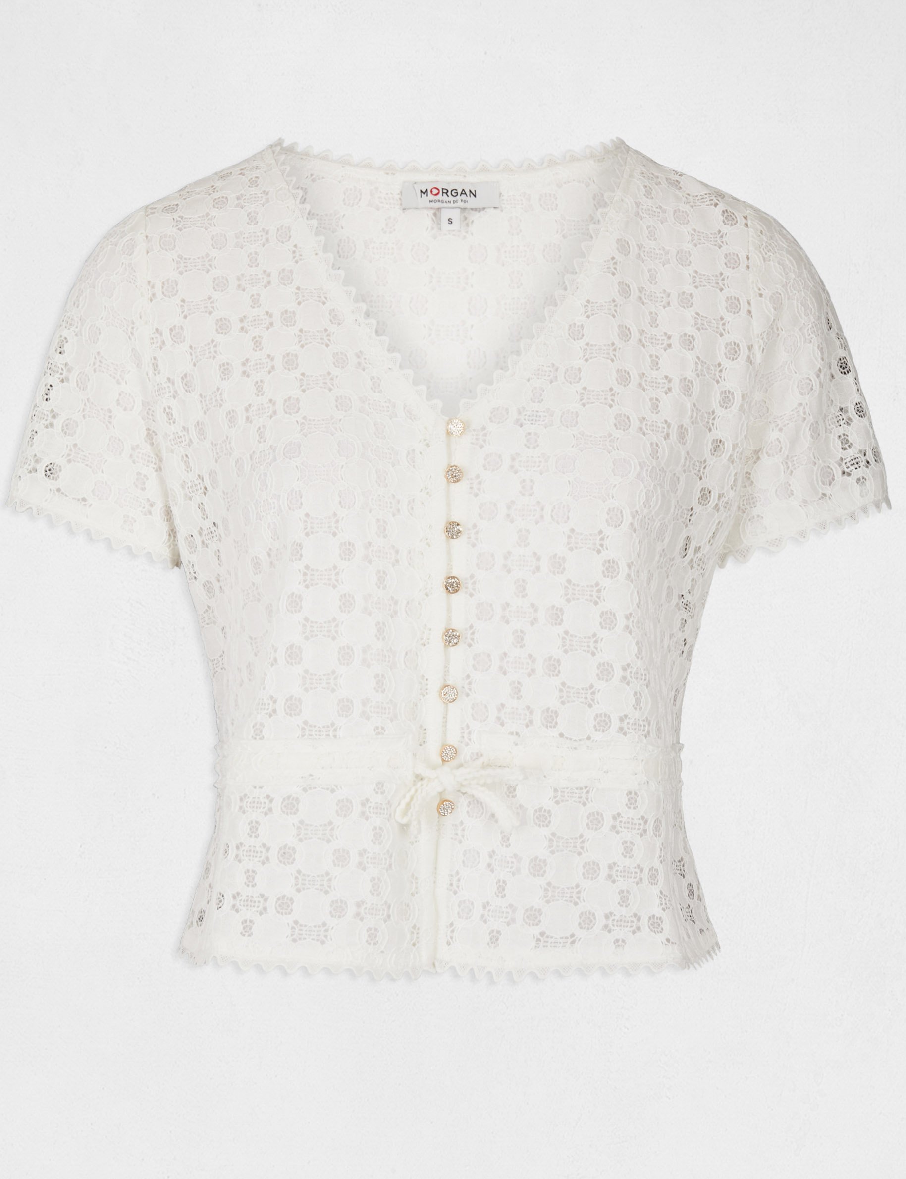 Short-sleeved t-shirt with lace ivory women