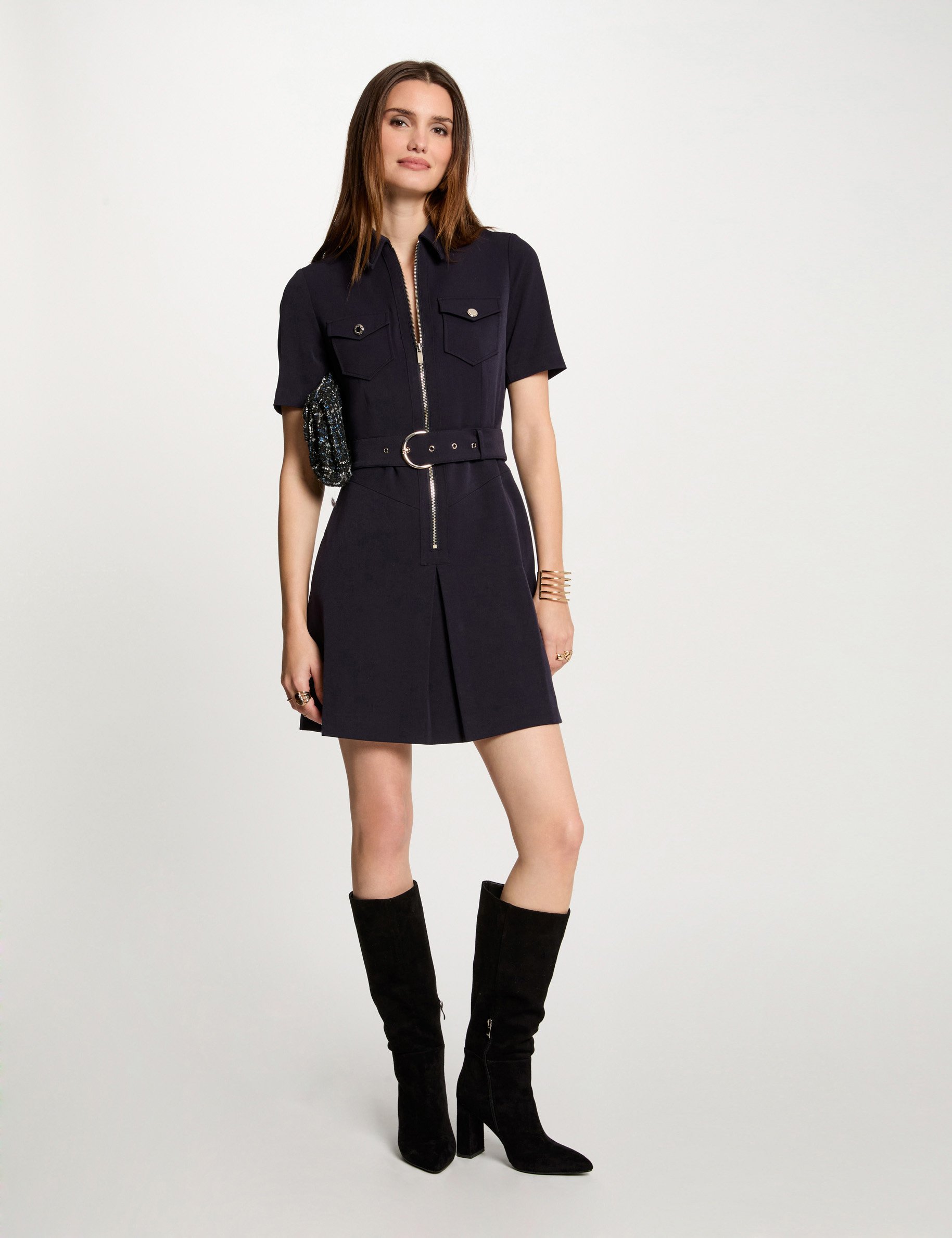 Zipped fitted mini dress navy blue women