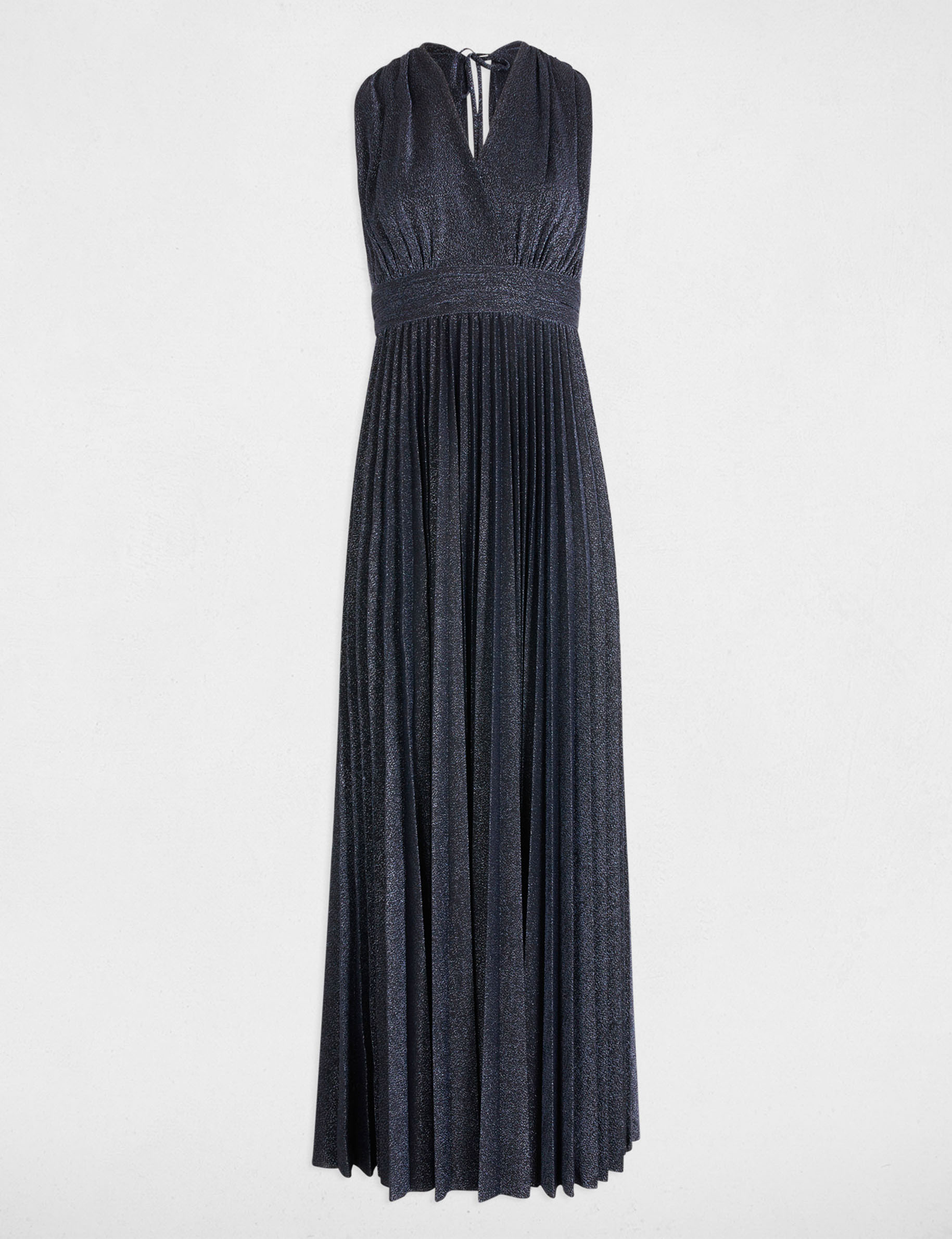 Pleated maxi straight dress navy blue women