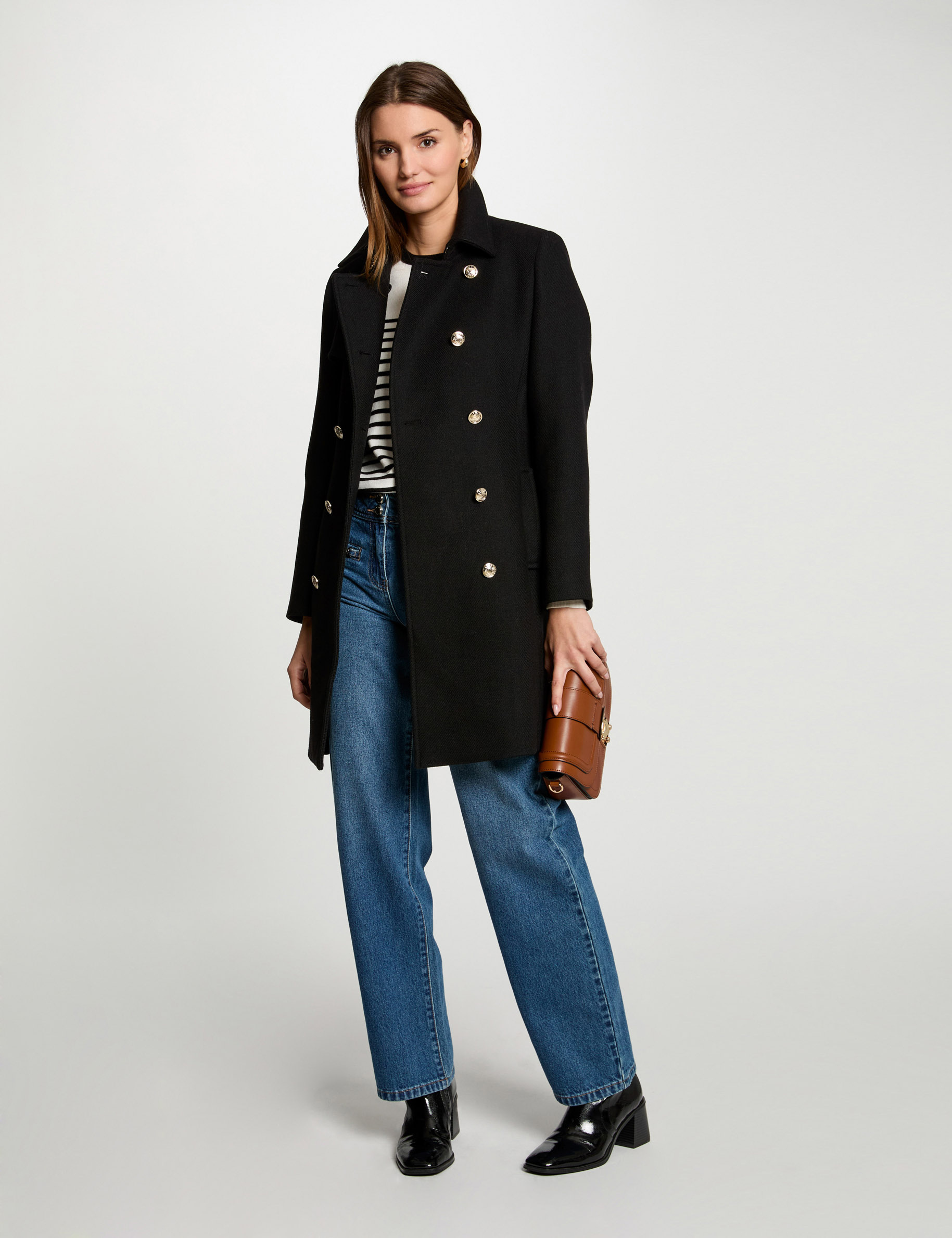 Long coat and jeans on sale