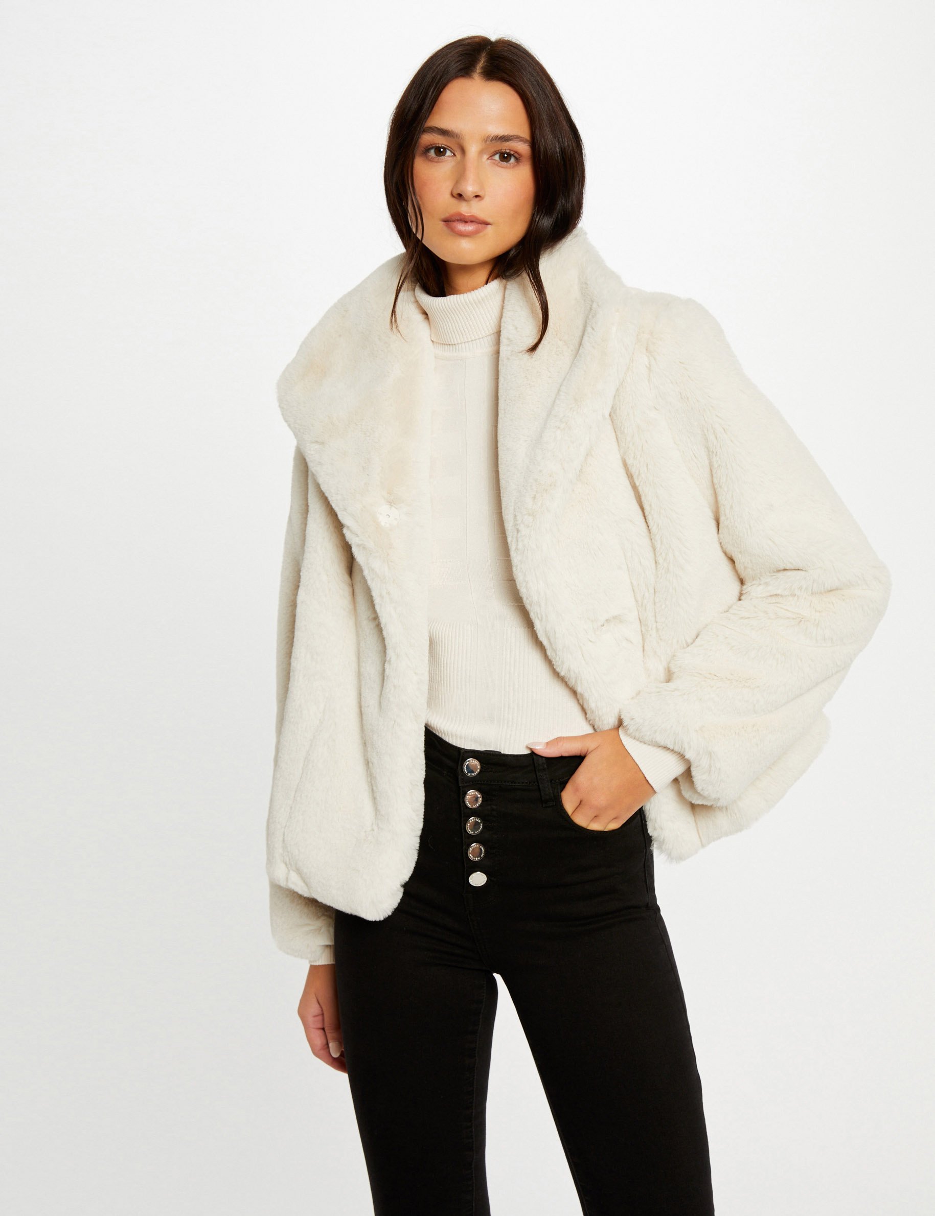 Faux fur coat ivory women