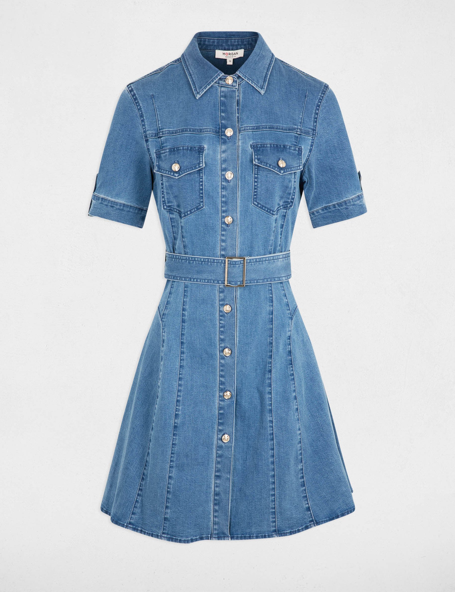 Mini skater denim dress stone wash denim women