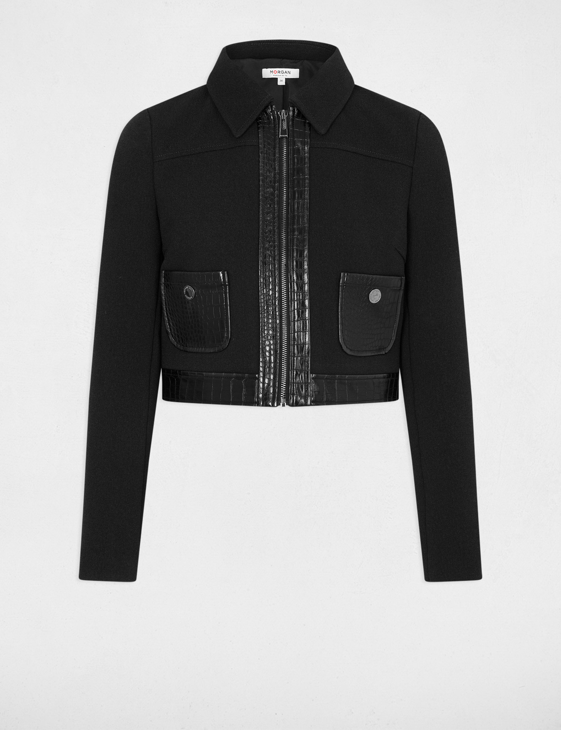 Veste cintrée détails croco noir femme