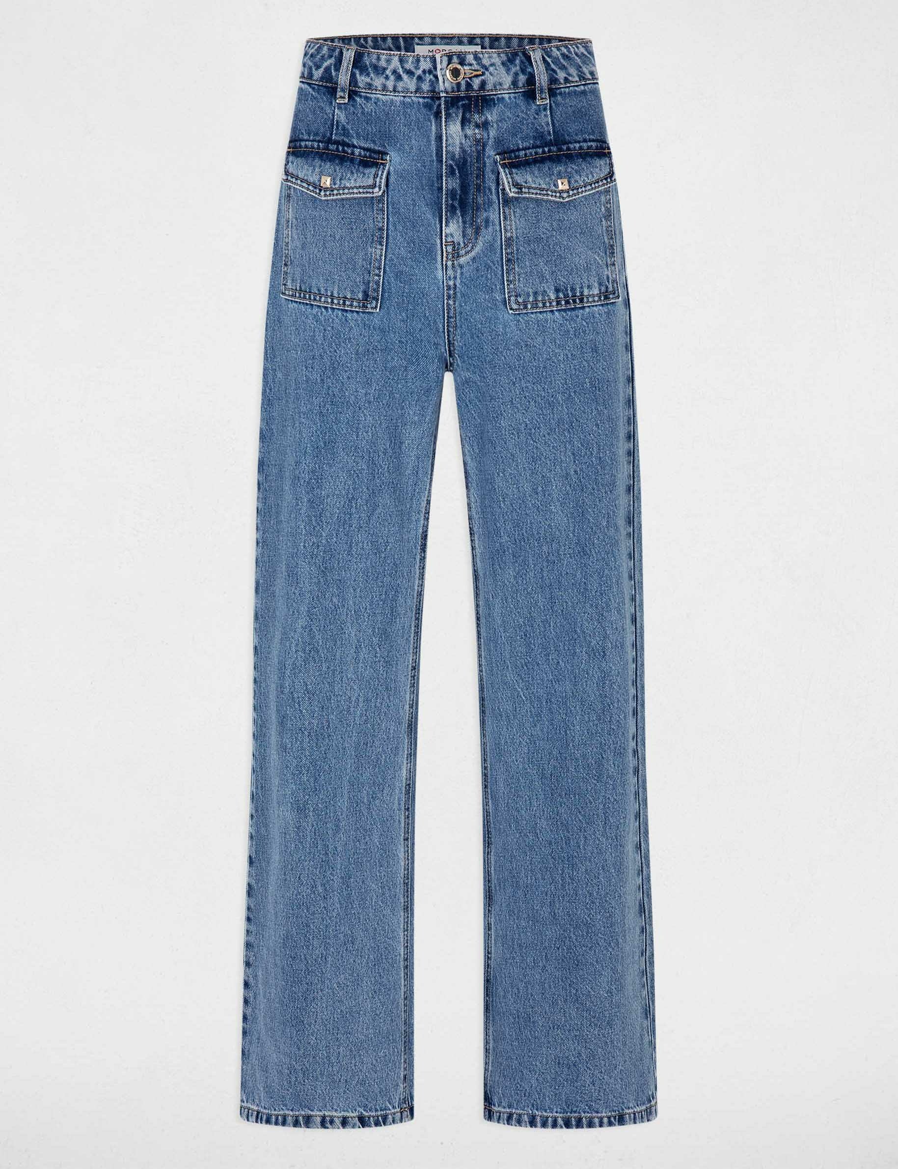 High-waisted wide leg jeans heavy stone wash denim women