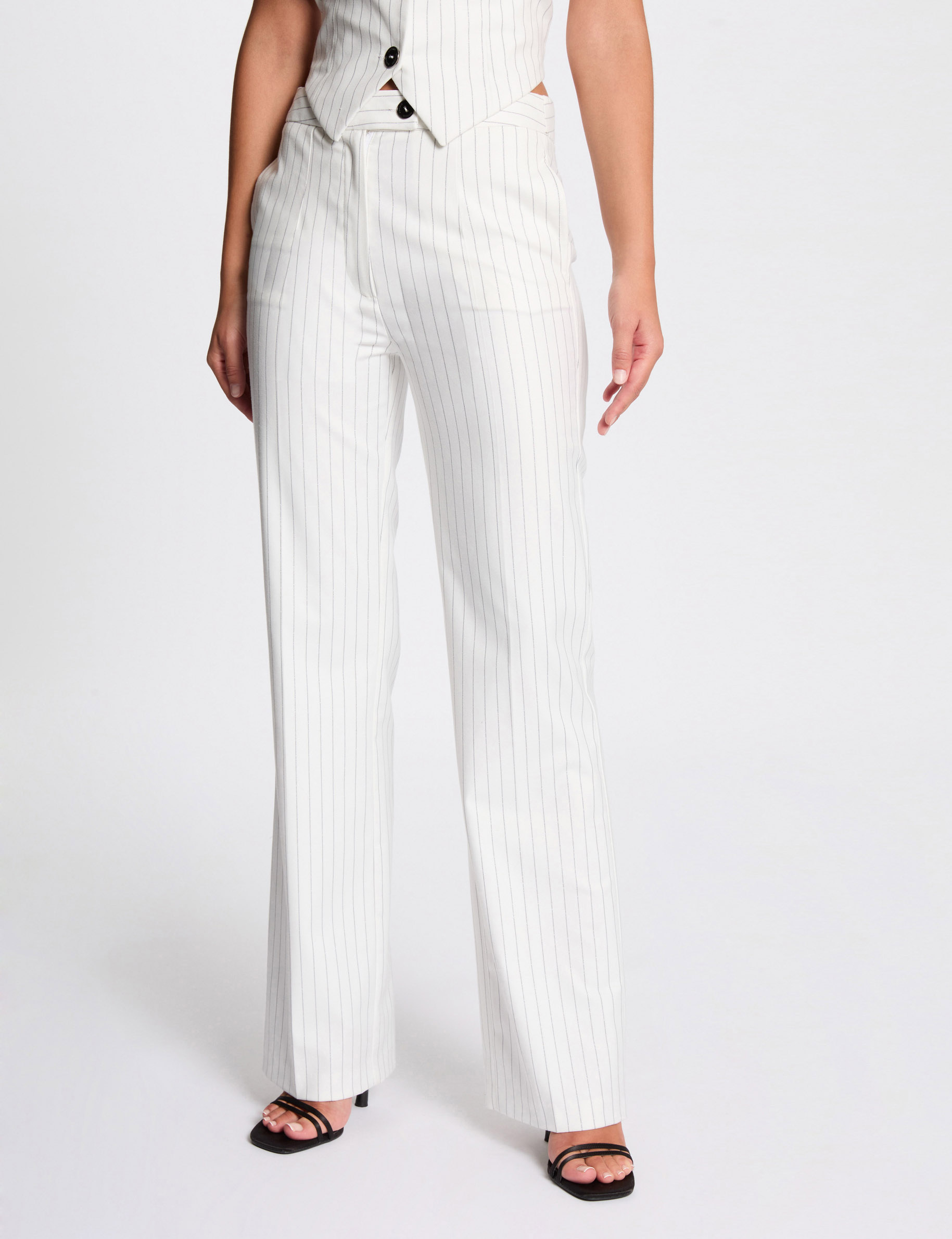 Straight trousers with stripes ecru women