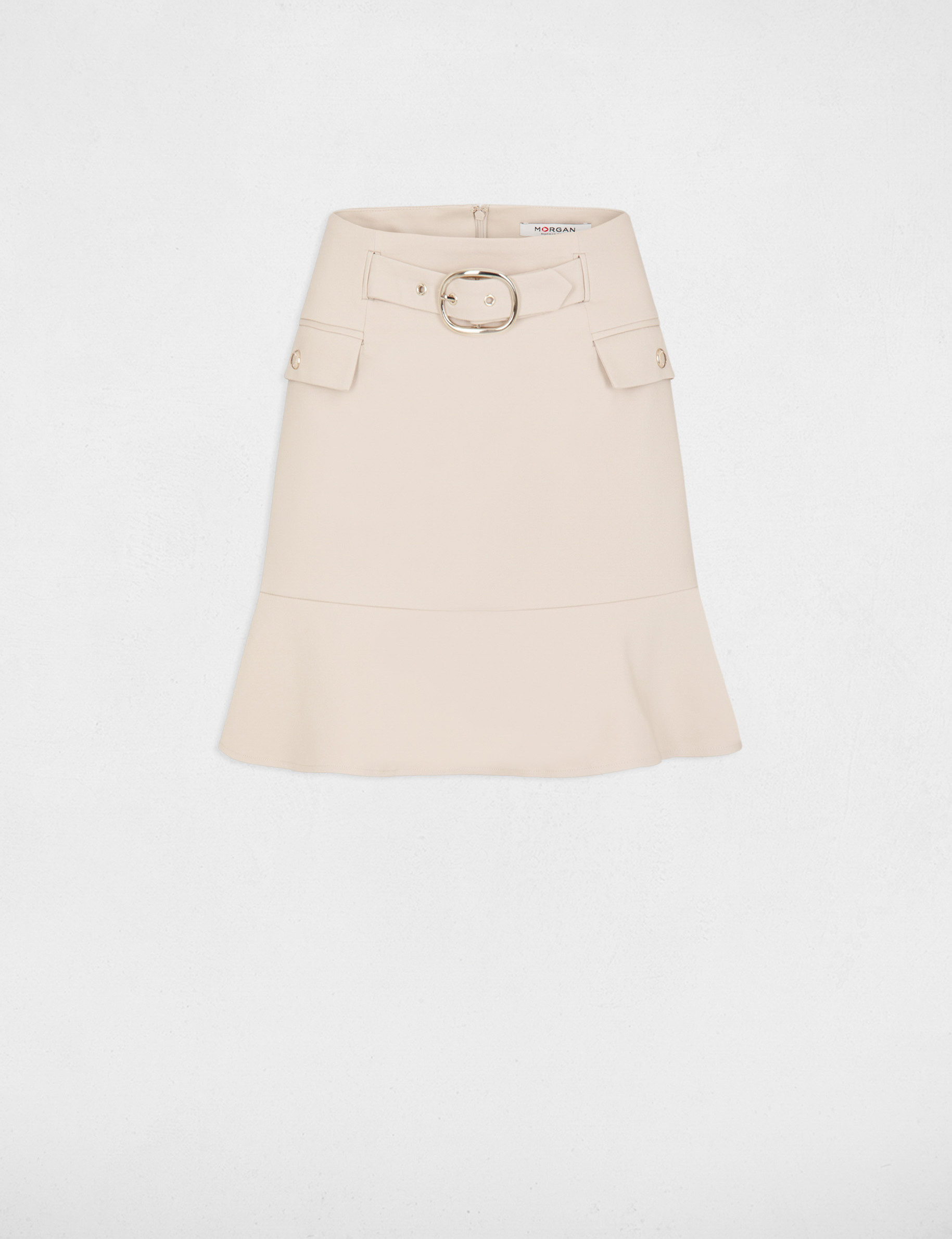 Mini skirt with buckle beige ladies'