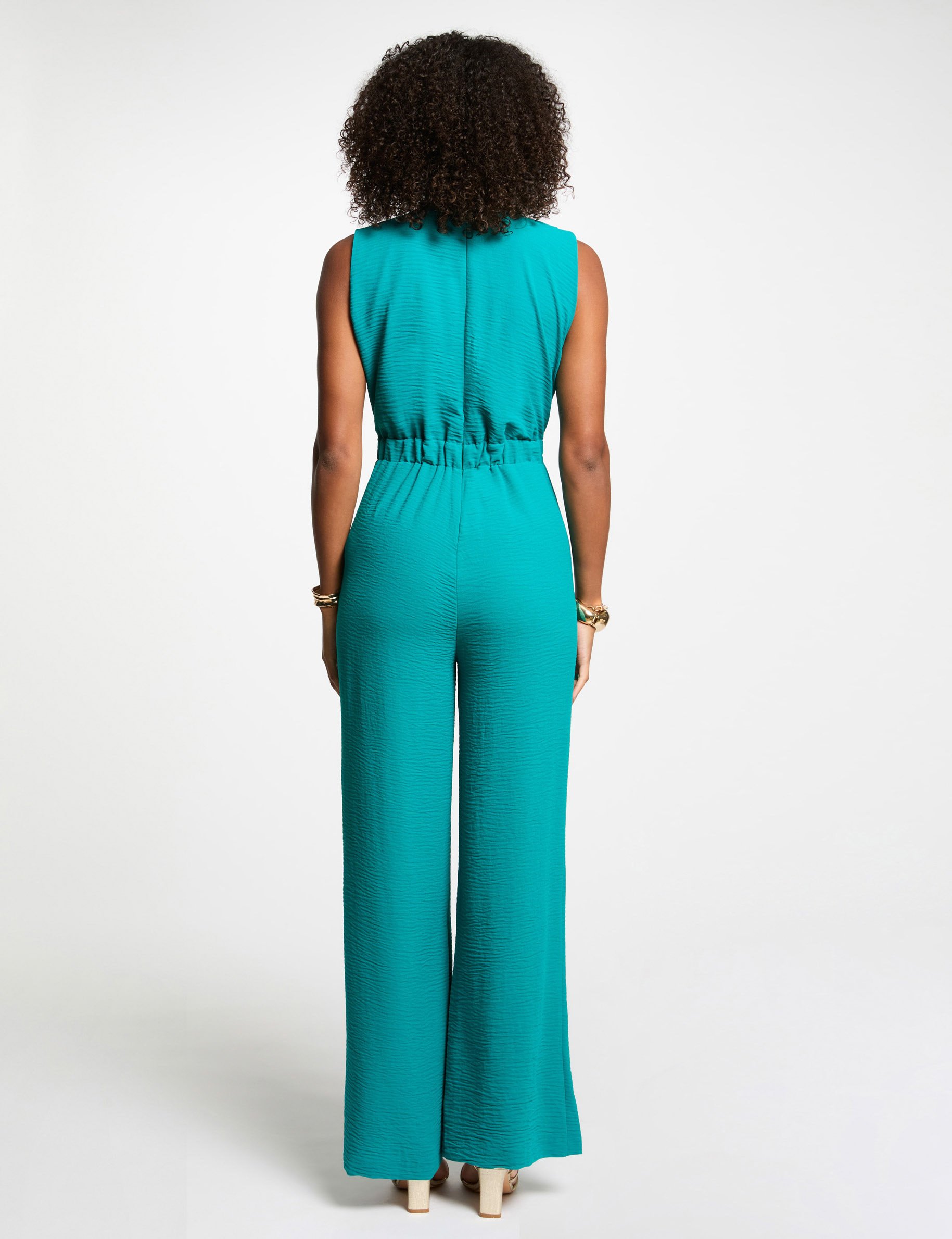 Wide leg jumpsuit with buckle detail turquoise blue women