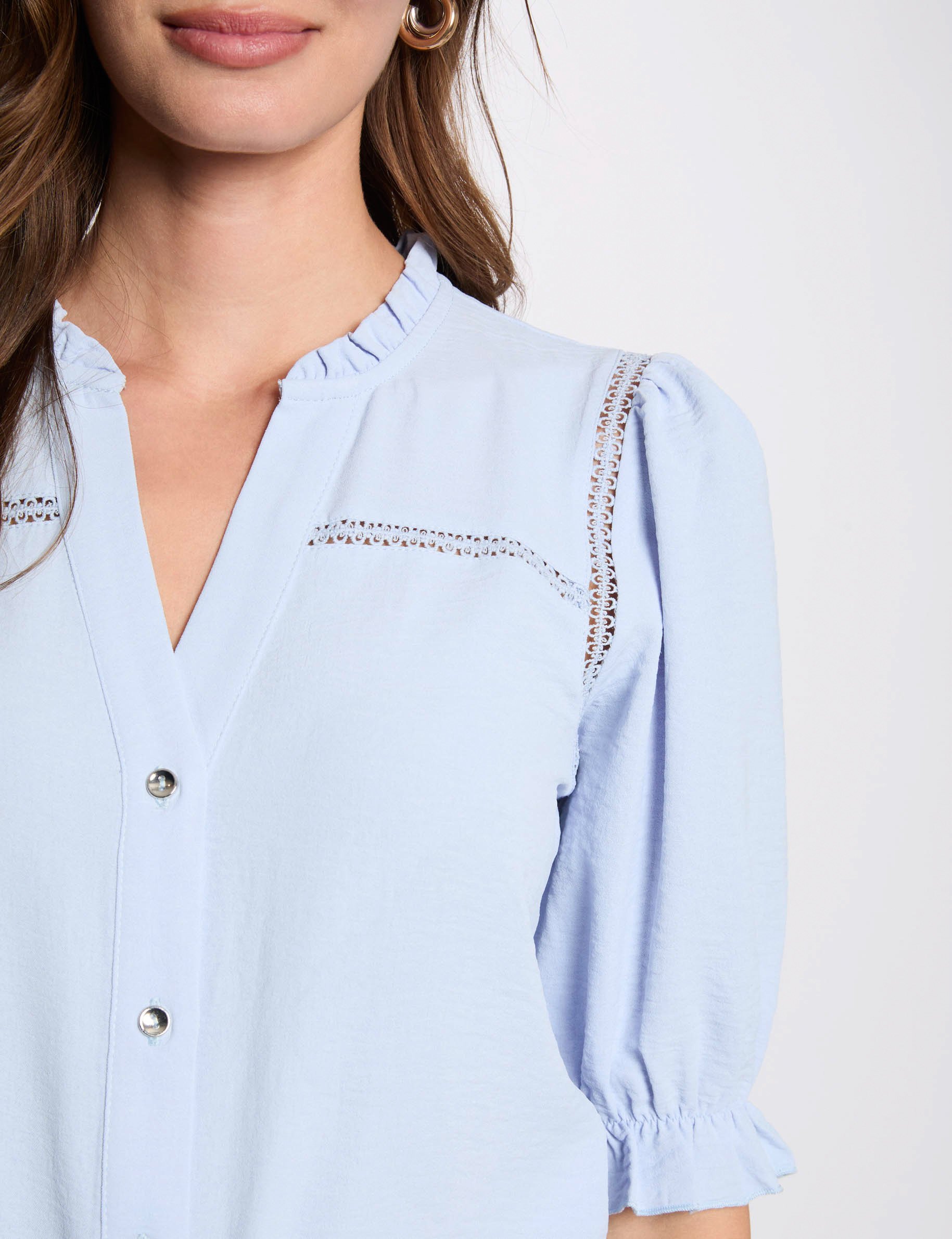 3/4-length sleeved blouse sky blue women